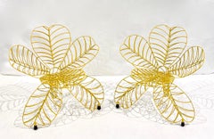 1990s Spazzapan Italian Pop Art Pair of Yellow Metal Flower Armchairs Sculptures