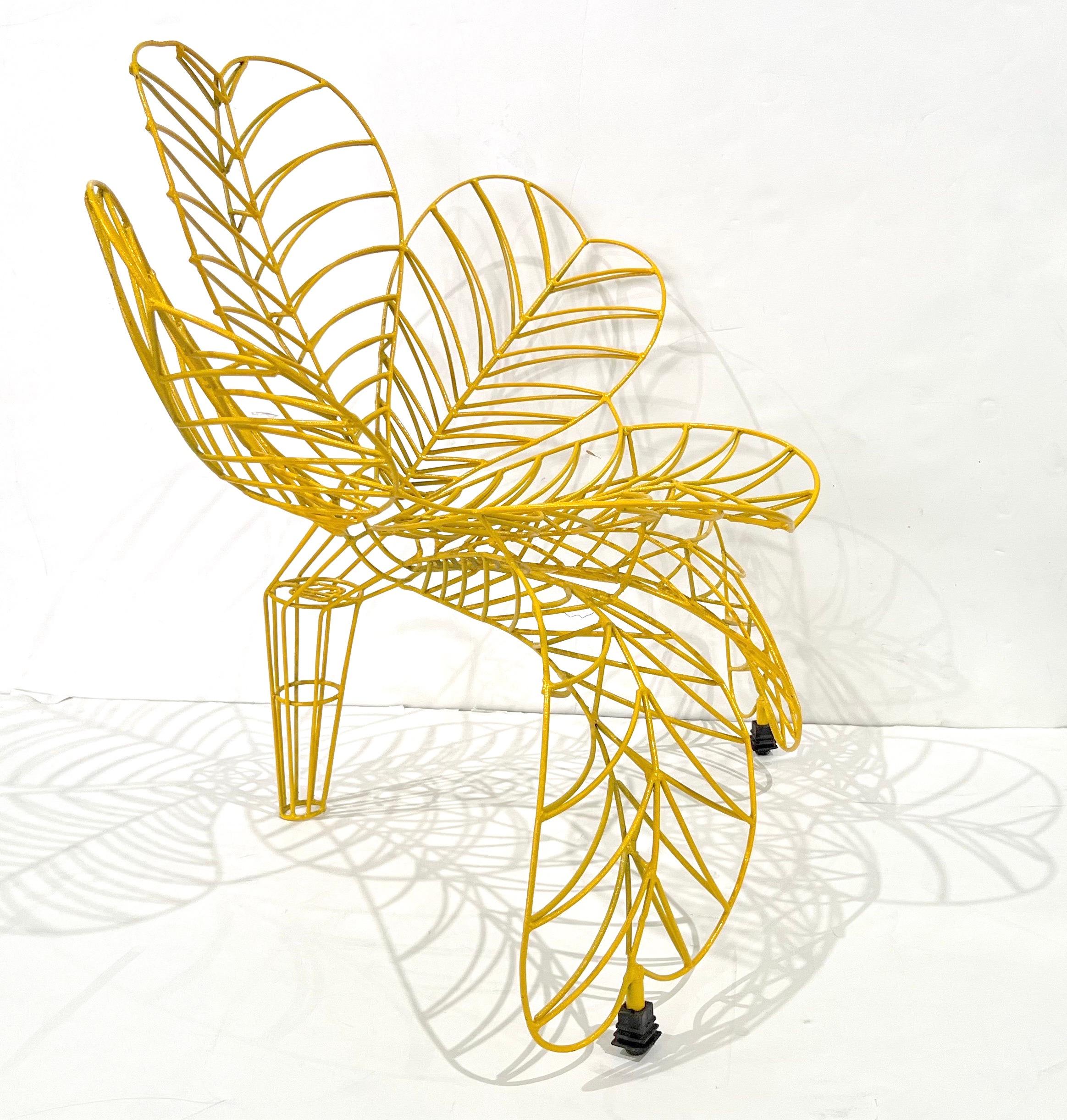Post-Modern 1990s Spazzapan Italian Pop Art Pair of Yellow Metal Flower Armchairs Sculptures