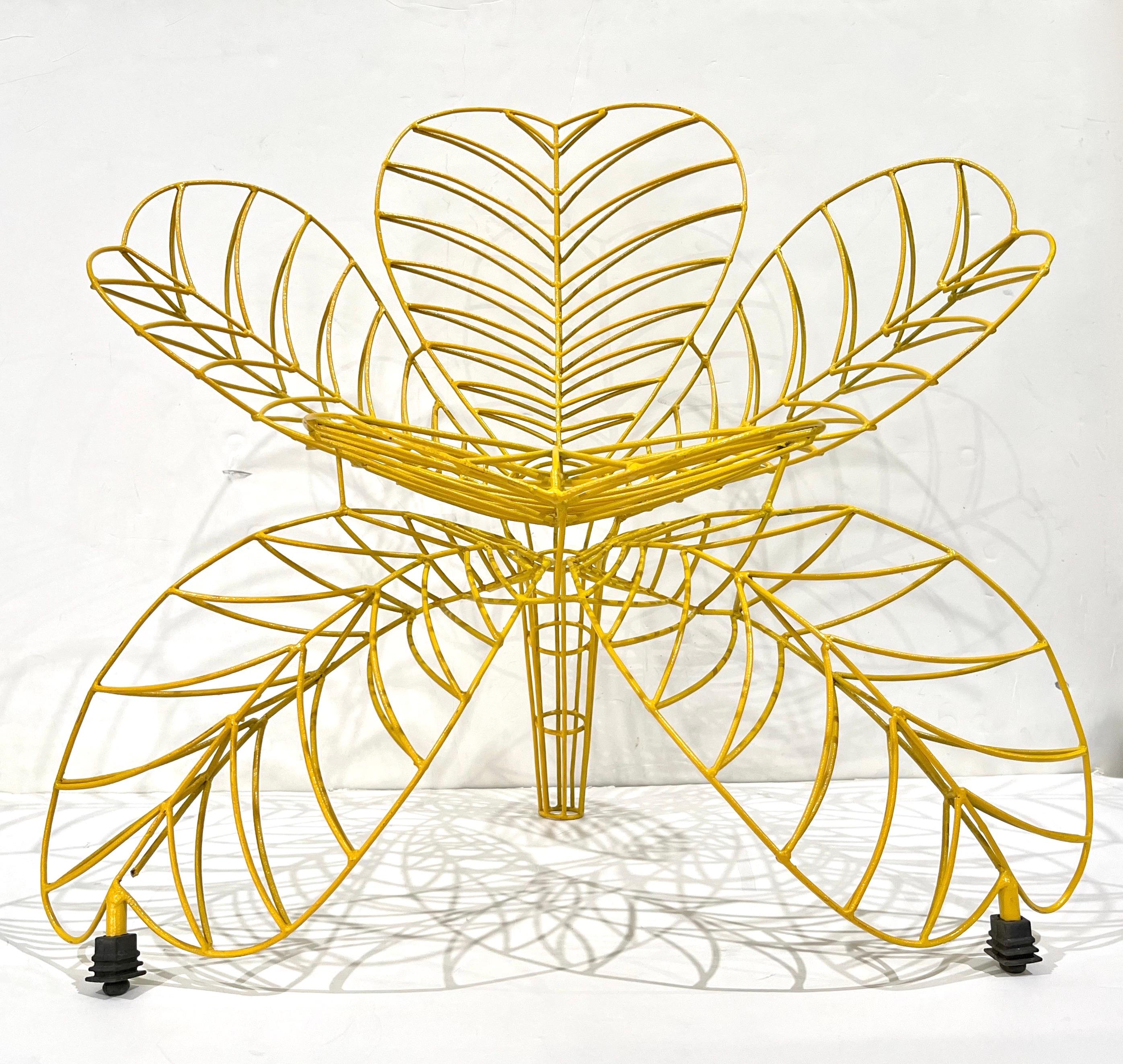 1990s Spazzapan Italian Pop Art Pair of Yellow Metal Flower Armchairs Sculptures 1
