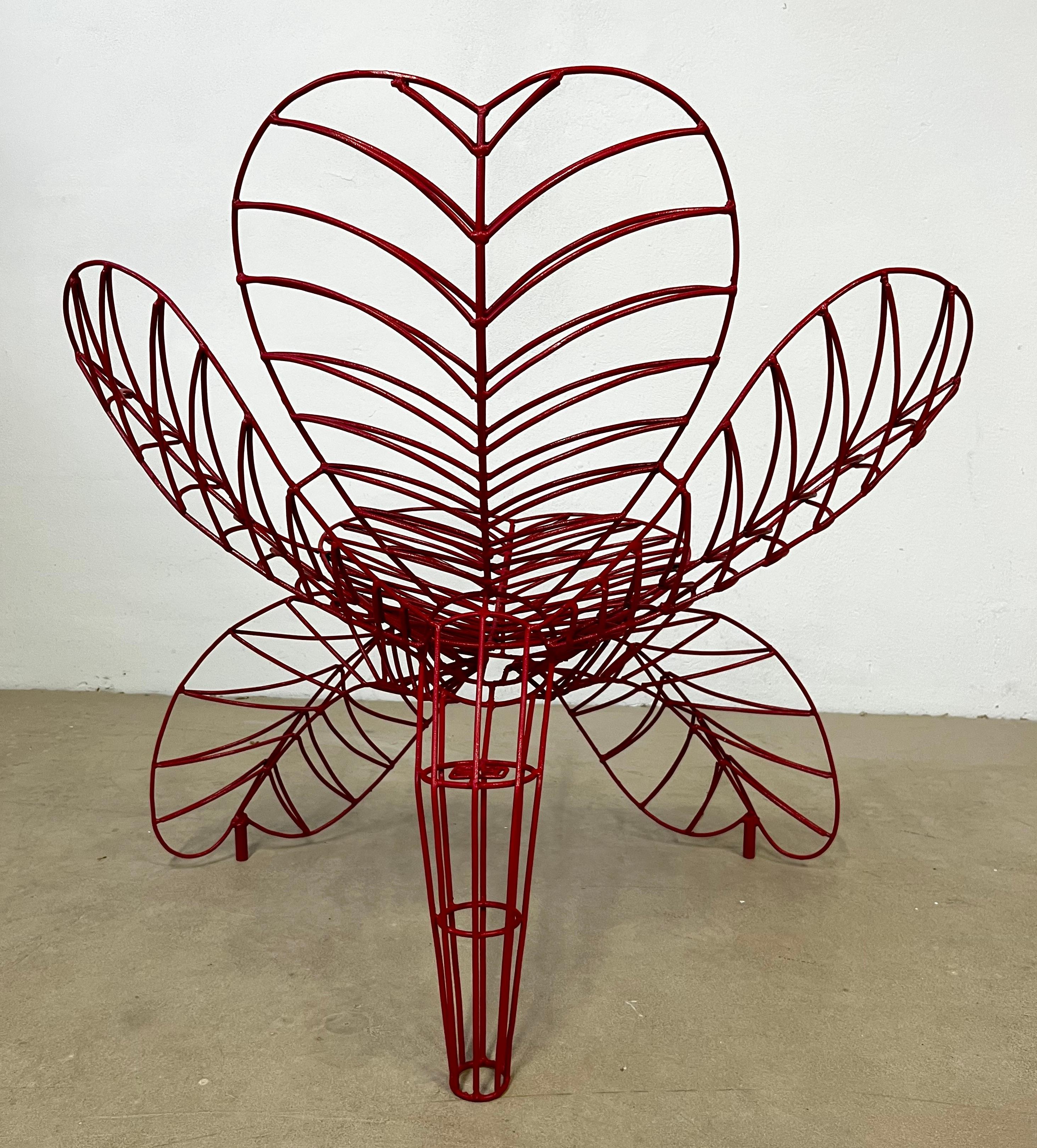 Spazzapan Italian Post-Modern Pop Art Red Metal Flower Sculpture Armchair  For Sale 6