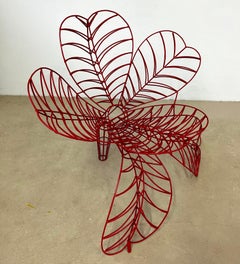 Spazzapan Italian Post-Modern Pop Art Red Metal Flower Sculpture Armchair