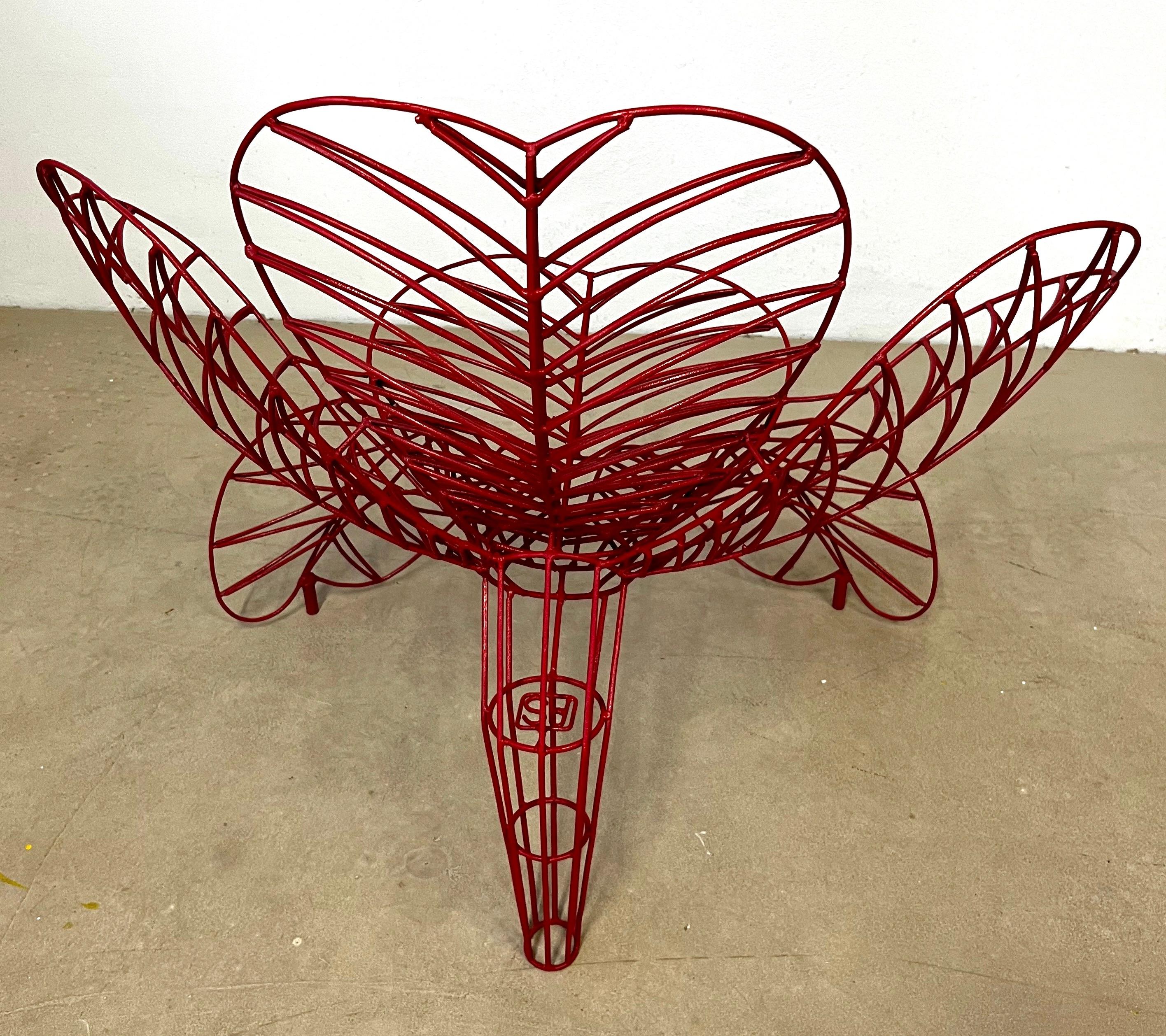 Hand-Crafted Spazzapan Italian Post-Modern Pop Art Red Metal Flower Sculpture Armchair  For Sale