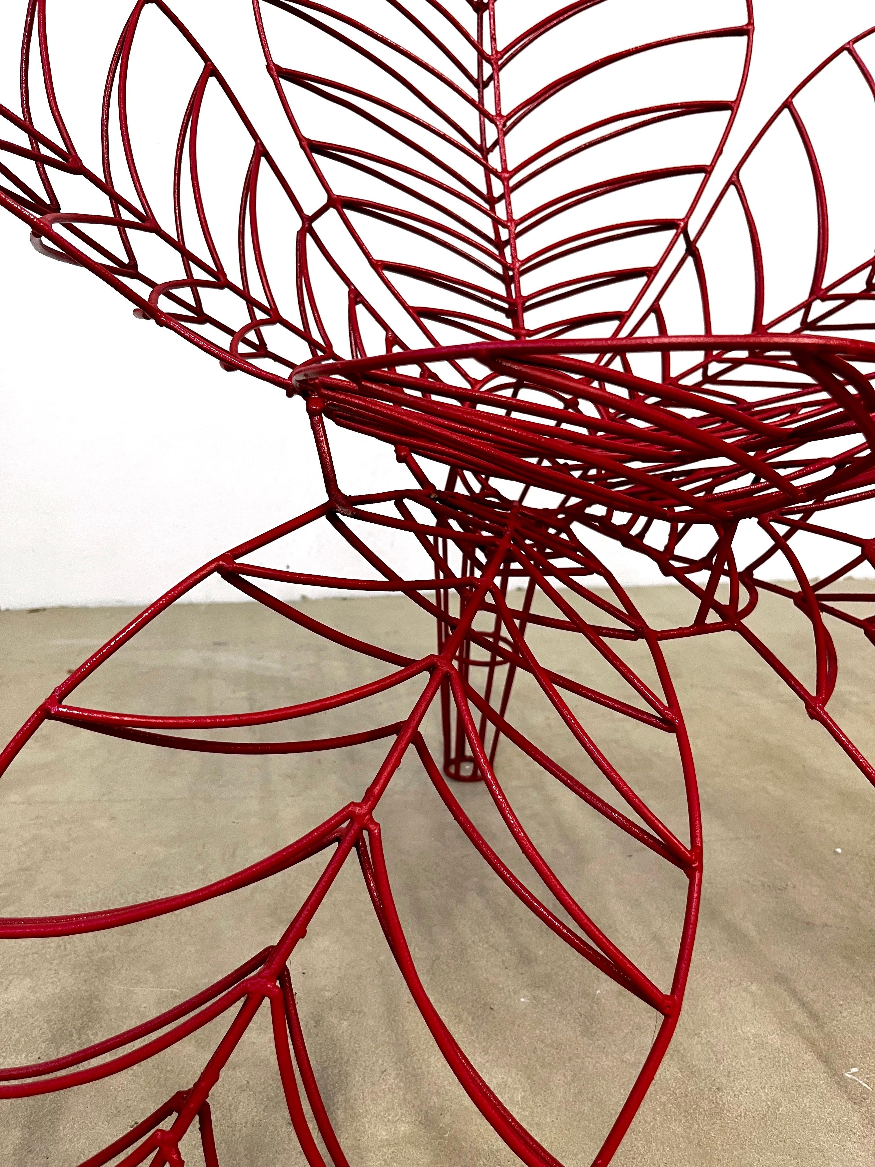 Iron Spazzapan Italian Post-Modern Pop Art Red Metal Flower Sculpture Armchair  For Sale