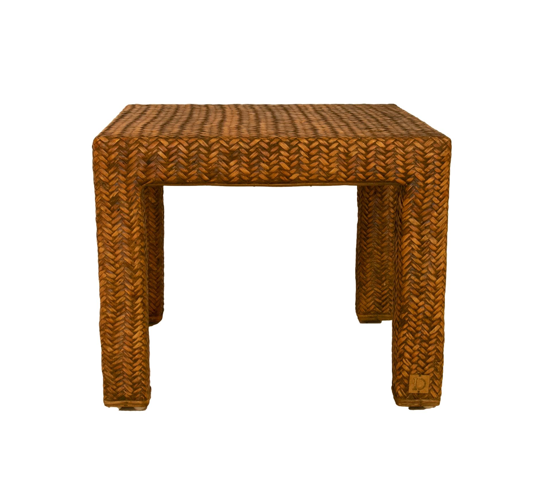 1990s Square Rattan Side Table  For Sale 1