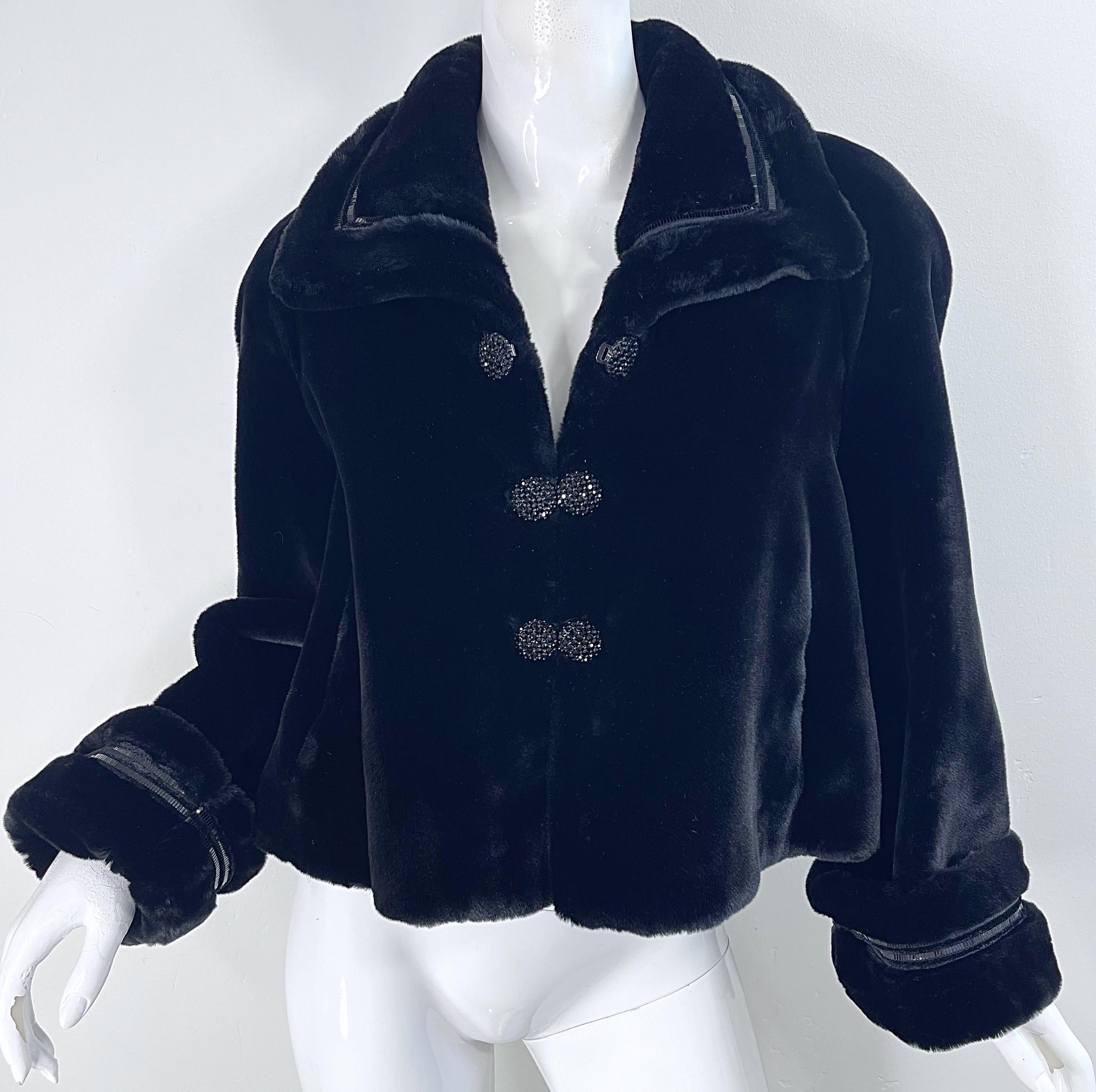 1990s St. John Coat Collection by Marie Gray Faux Fur Sequin Rhinestone Jacket For Sale 12