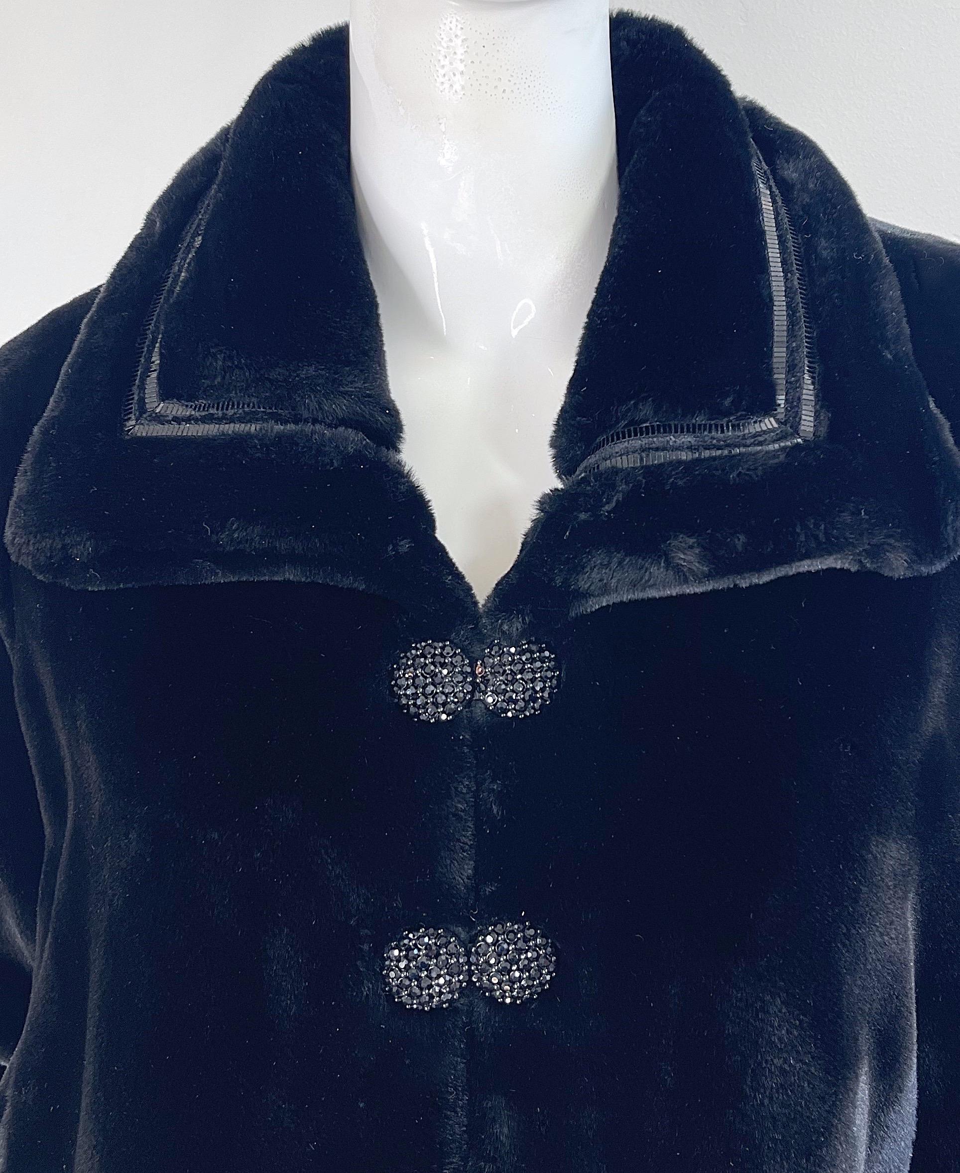 Women's 1990s St. John Coat Collection by Marie Gray Faux Fur Sequin Rhinestone Jacket For Sale