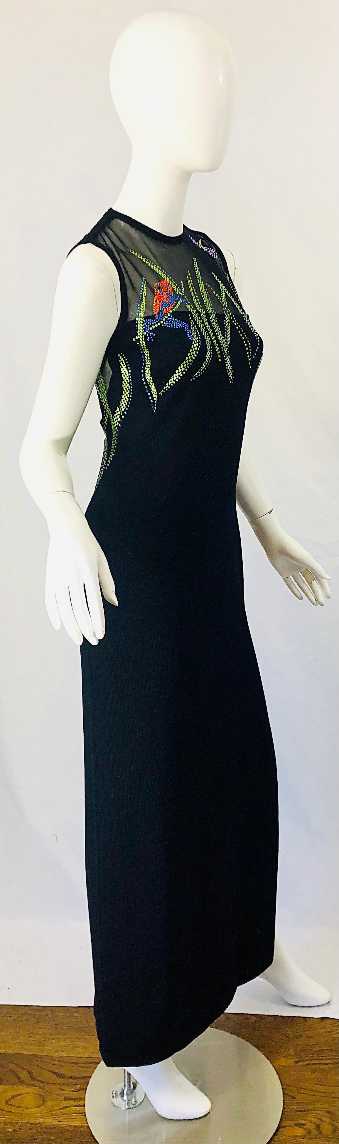 1990er St John Couture Frosche und Libellen Strass Schwarzes Santana-Strickkleid 6