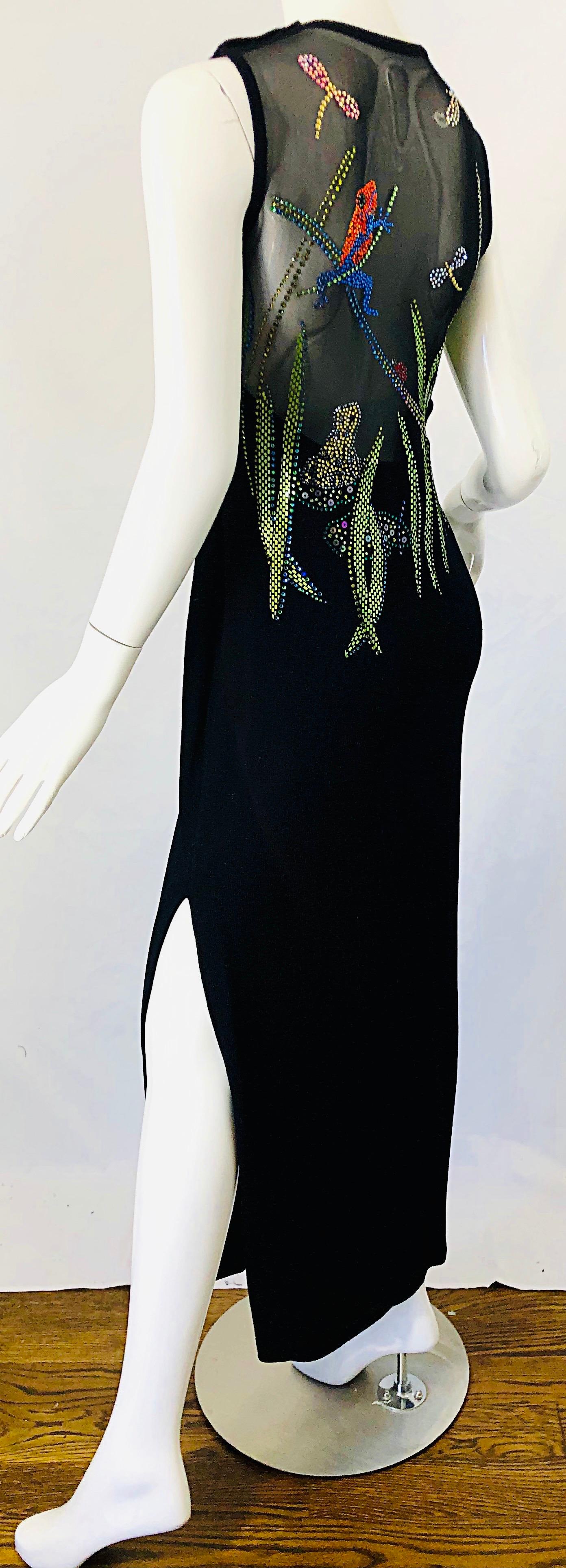 1990er St John Couture Frosche und Libellen Strass Schwarzes Santana-Strickkleid 7
