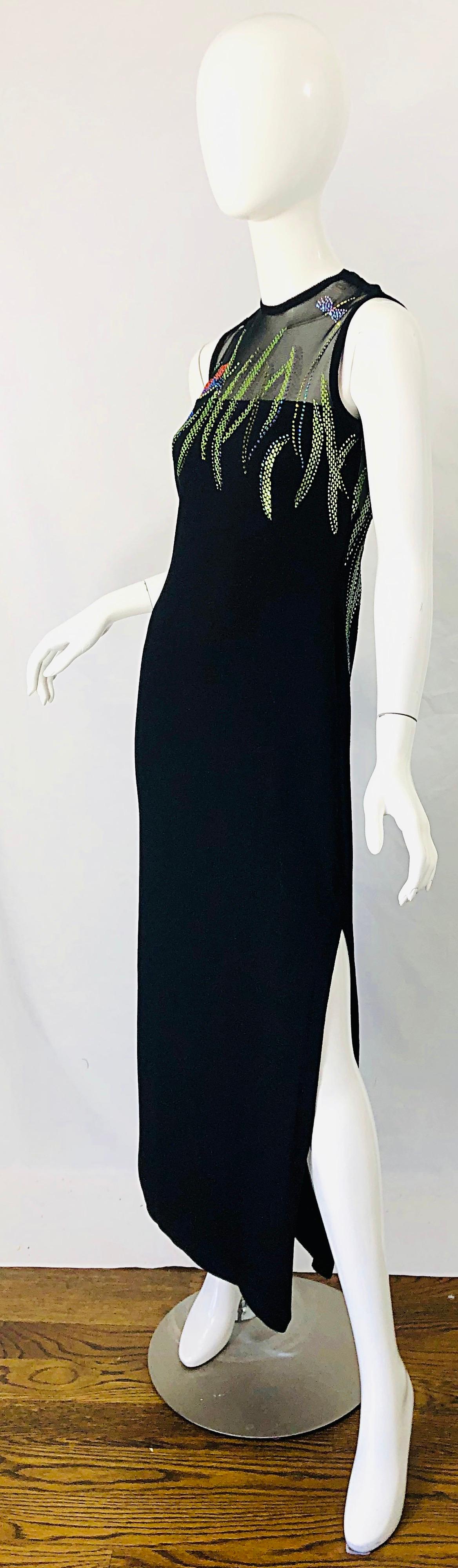 1990er St John Couture Frosche und Libellen Strass Schwarzes Santana-Strickkleid 8