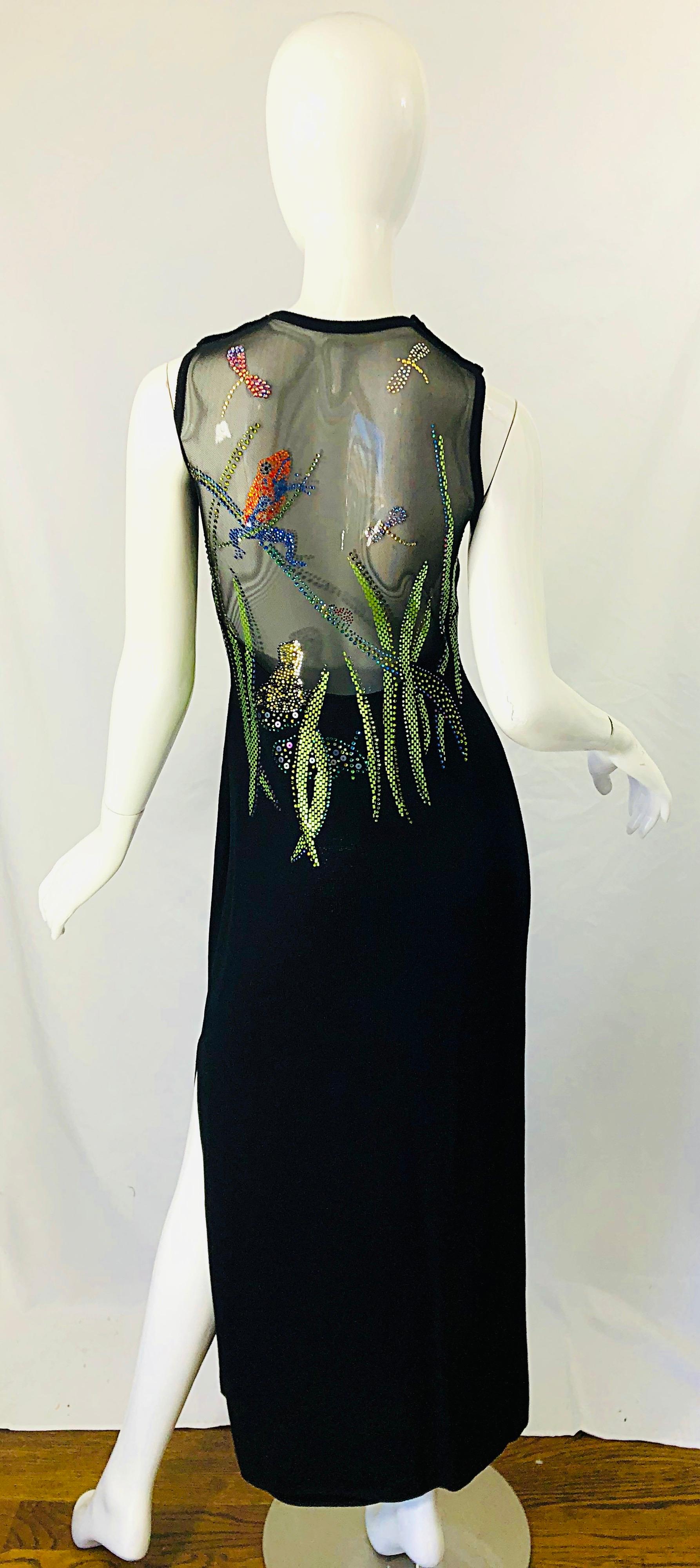 1990er St John Couture Frosche und Libellen Strass Schwarzes Santana-Strickkleid 9