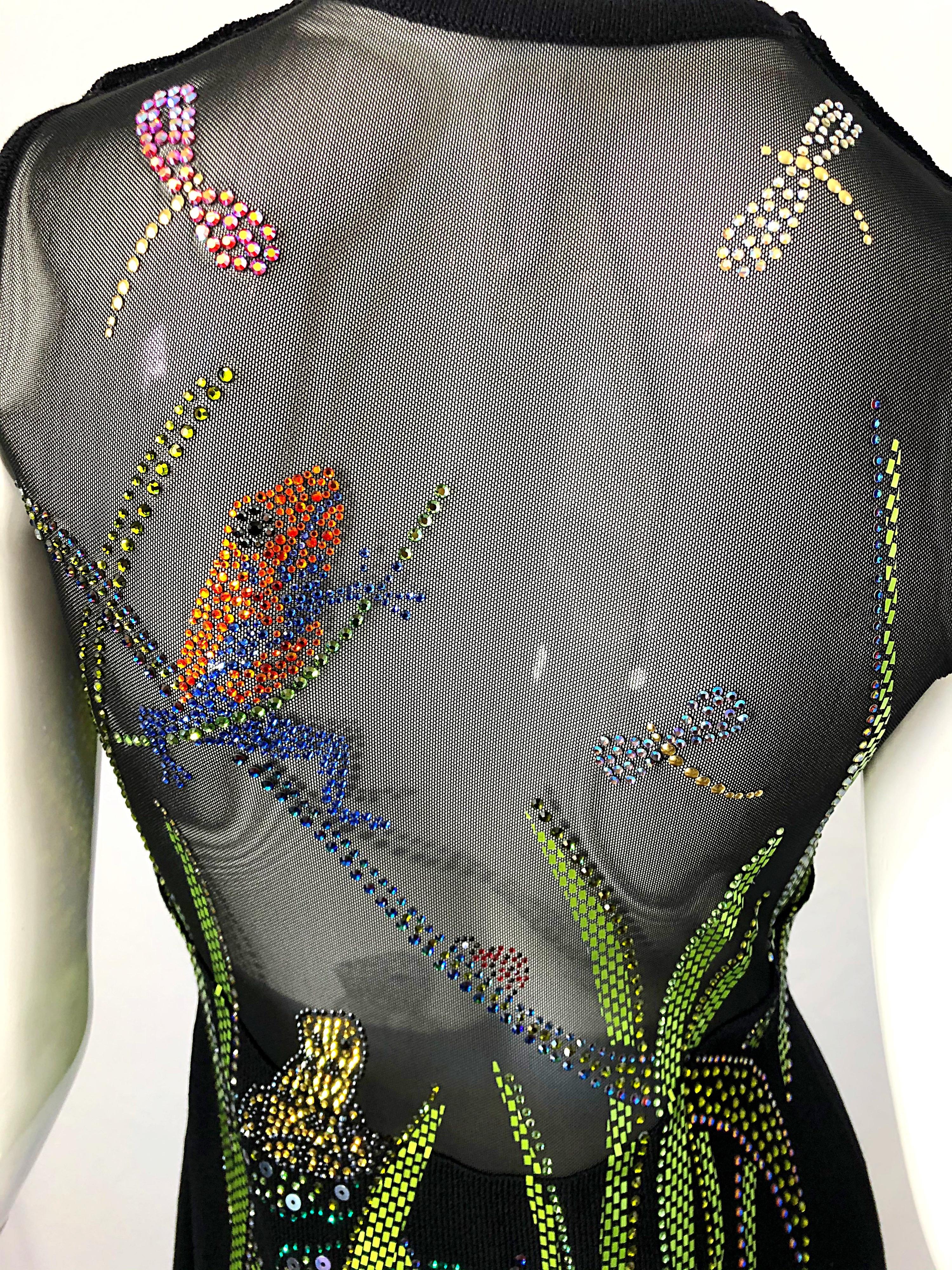 1990er St John Couture Frosche und Libellen Strass Schwarzes Santana-Strickkleid 10