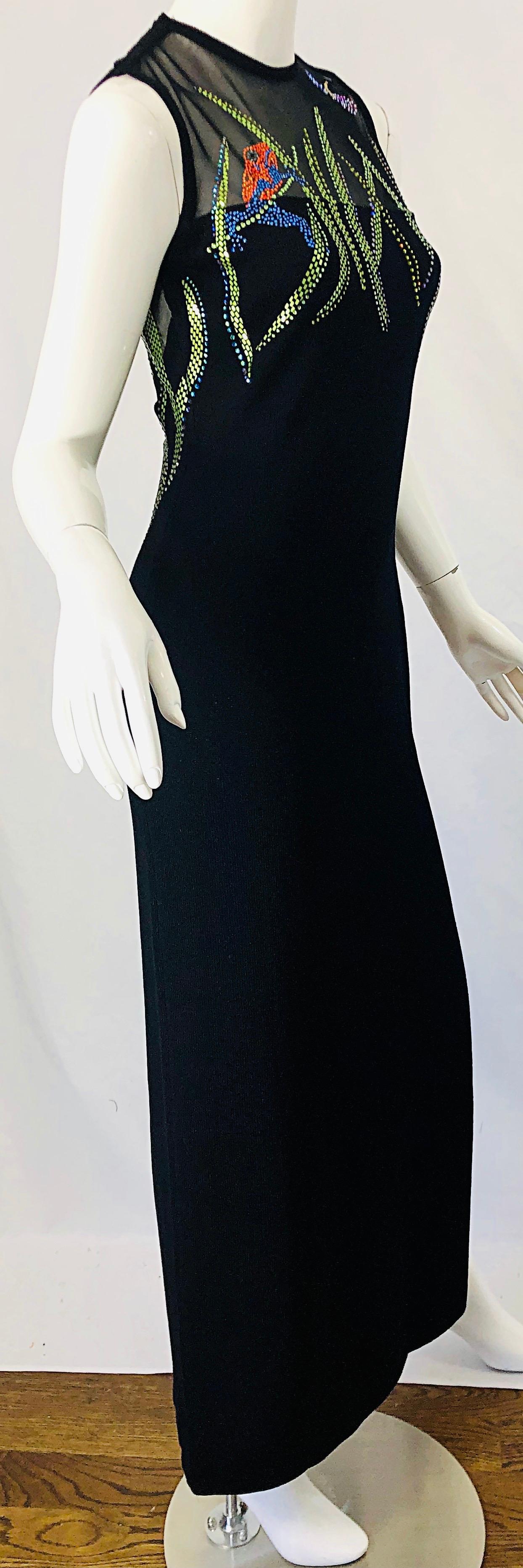 1990er St John Couture Frosche und Libellen Strass Schwarzes Santana-Strickkleid 11