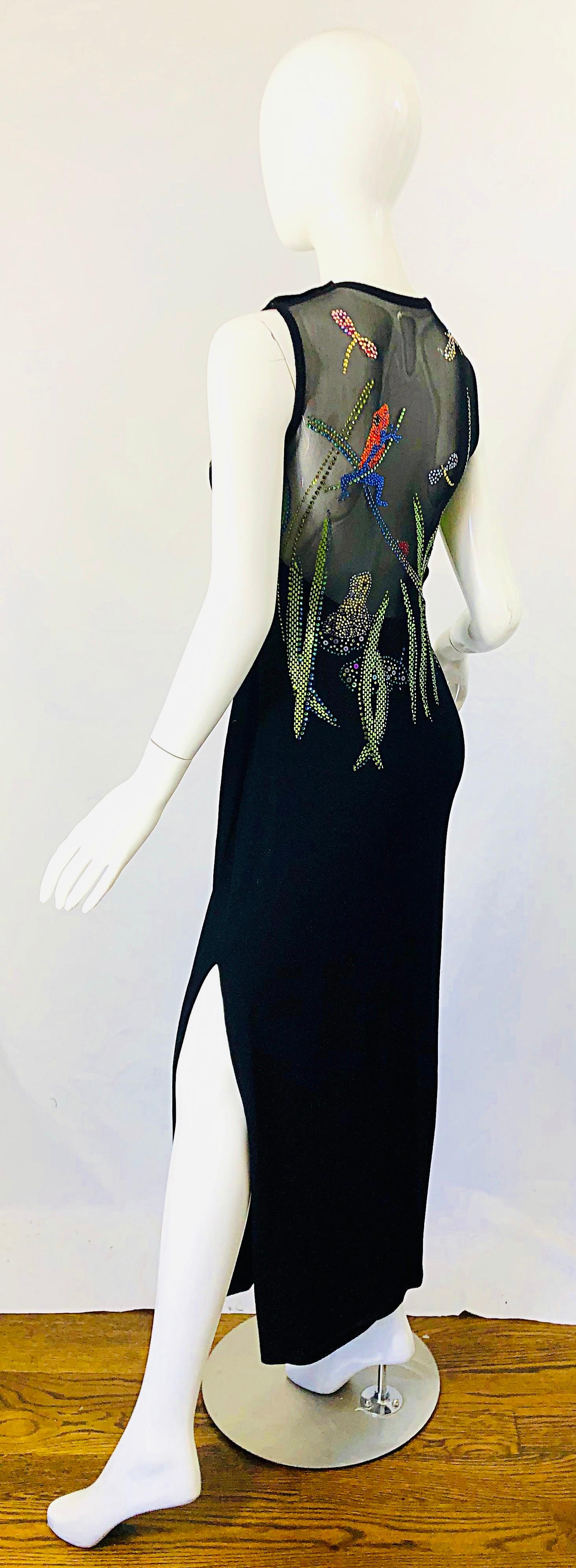1990er St John Couture Frosche und Libellen Strass Schwarzes Santana-Strickkleid 12