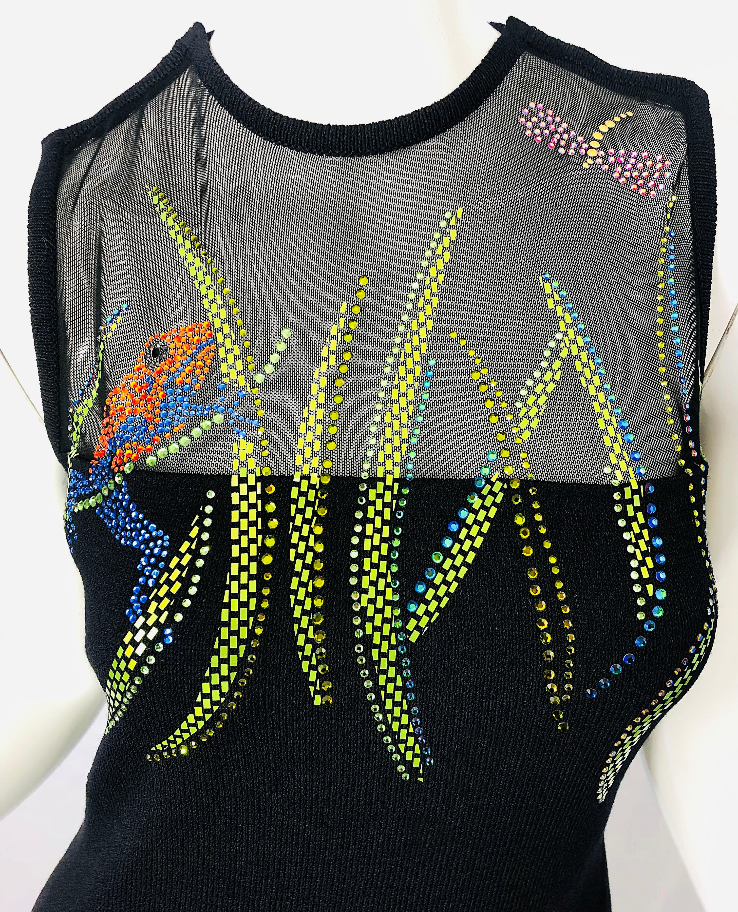 1990er St John Couture Frosche und Libellen Strass Schwarzes Santana-Strickkleid im Zustand „Hervorragend“ in San Diego, CA