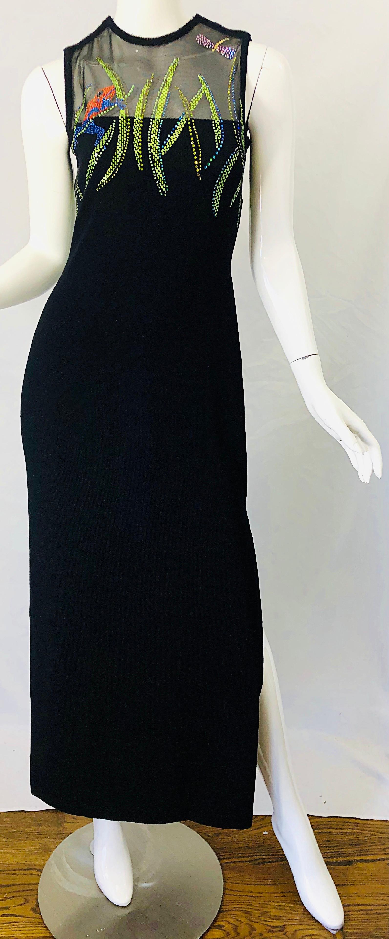 1990er St John Couture Frosche und Libellen Strass Schwarzes Santana-Strickkleid 4