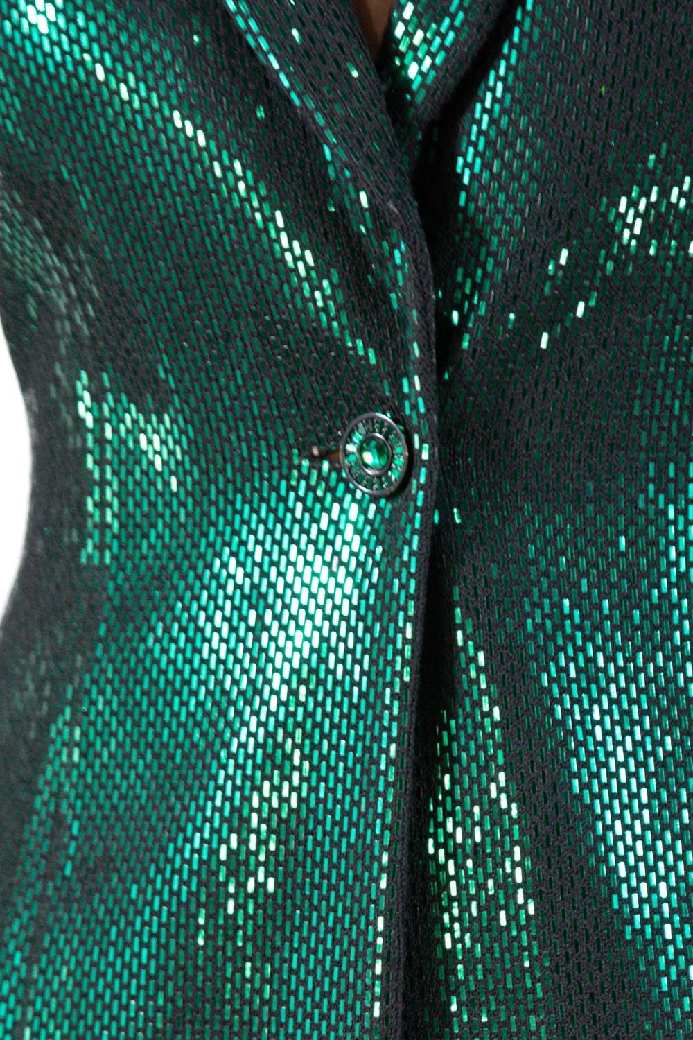 1990S St John Emerald Green & Black Rayon Blend Knit Pant Suit For Sale 7