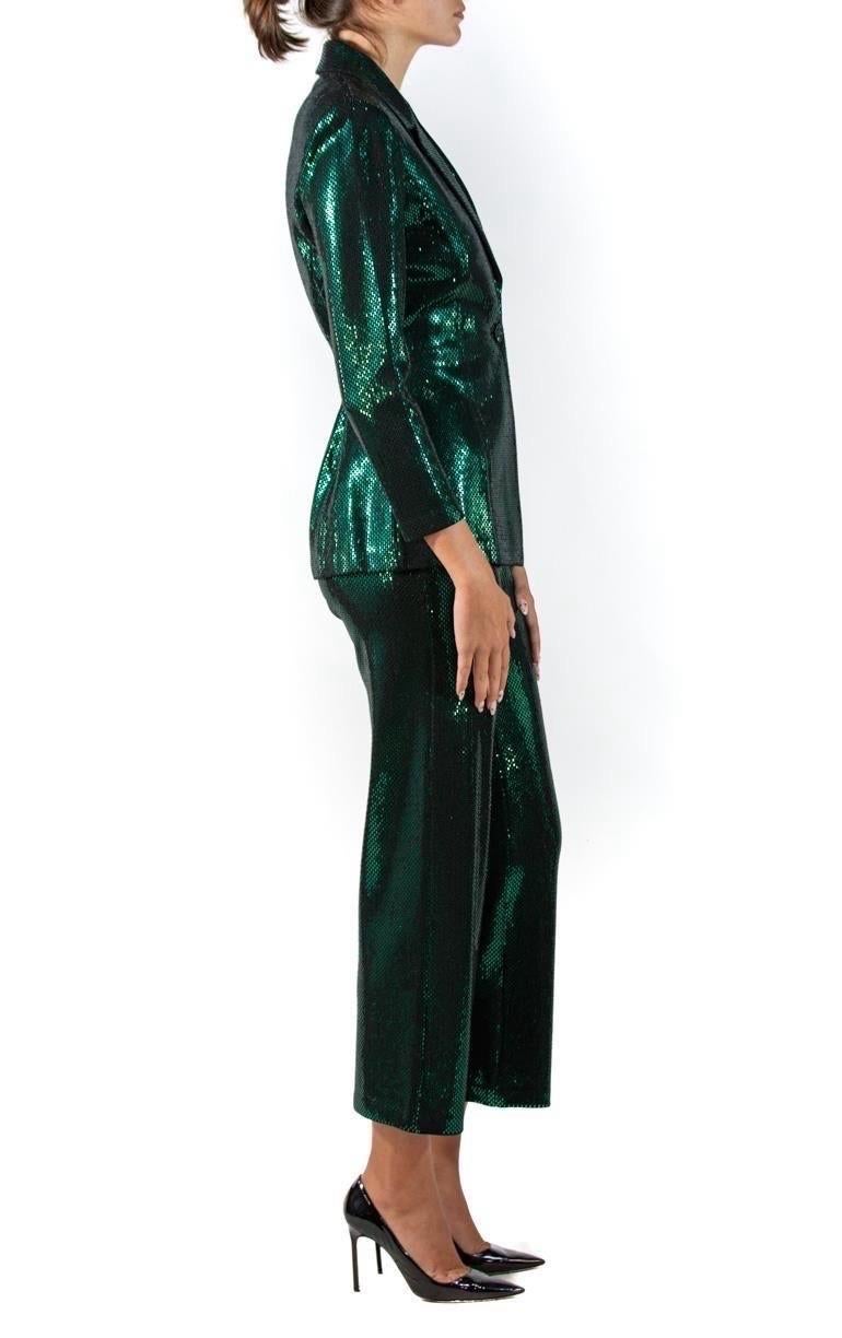 1990S St John Emerald Green & Black Rayon Blend Knit Pant Suit For Sale 1