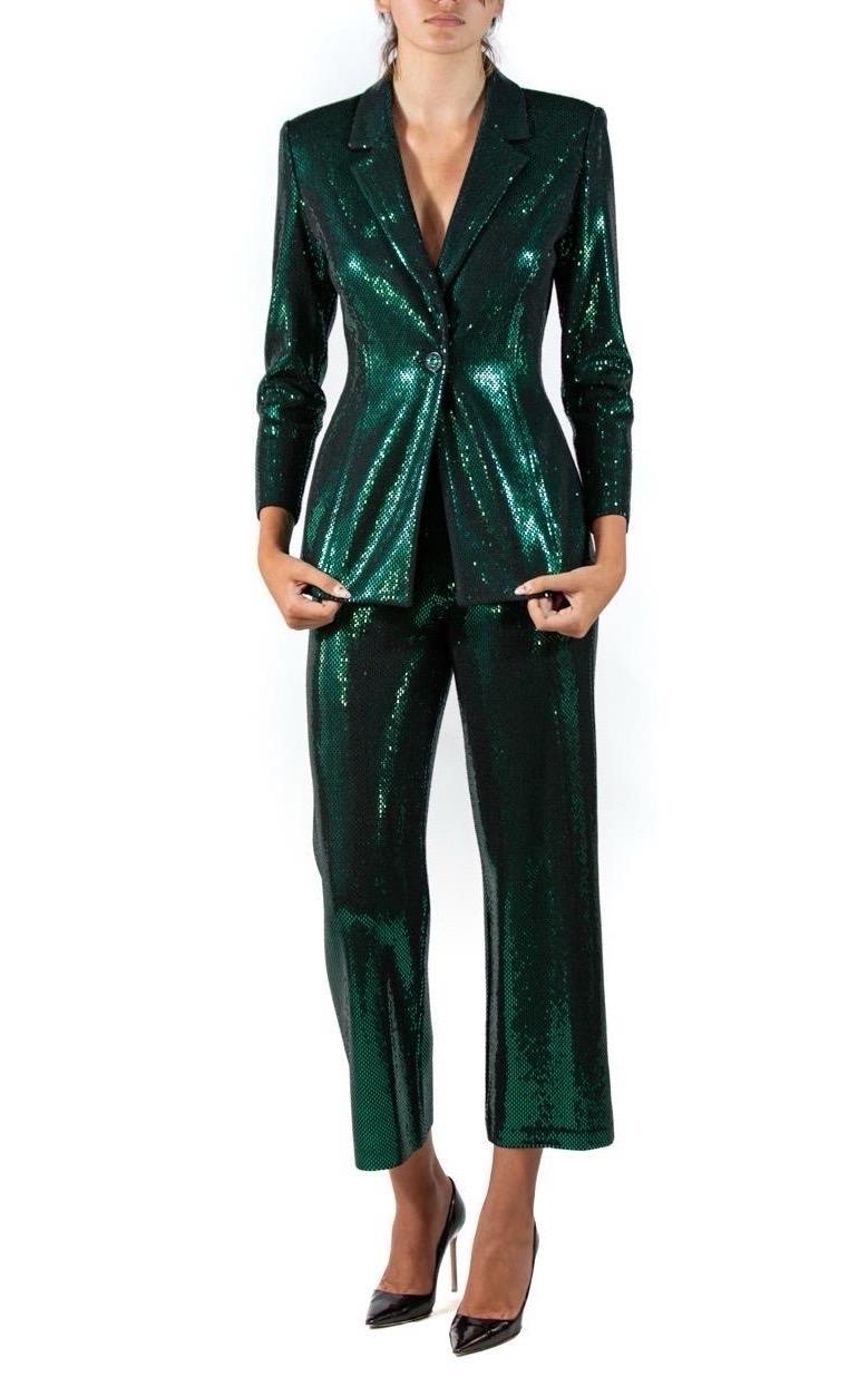 1990S St John Emerald Green & Black Rayon Blend Knit Pant Suit For Sale 2