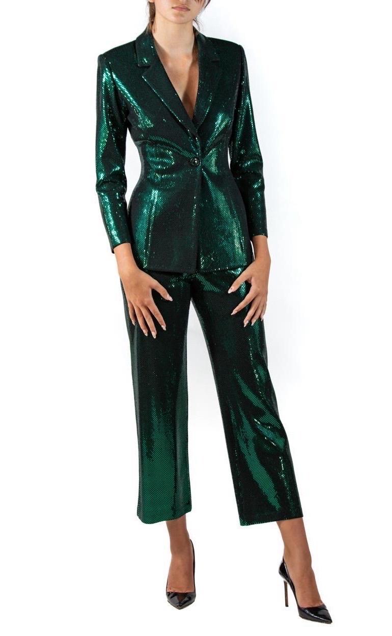 1990S St John Emerald Green & Black Rayon Blend Knit Pant Suit For Sale 3