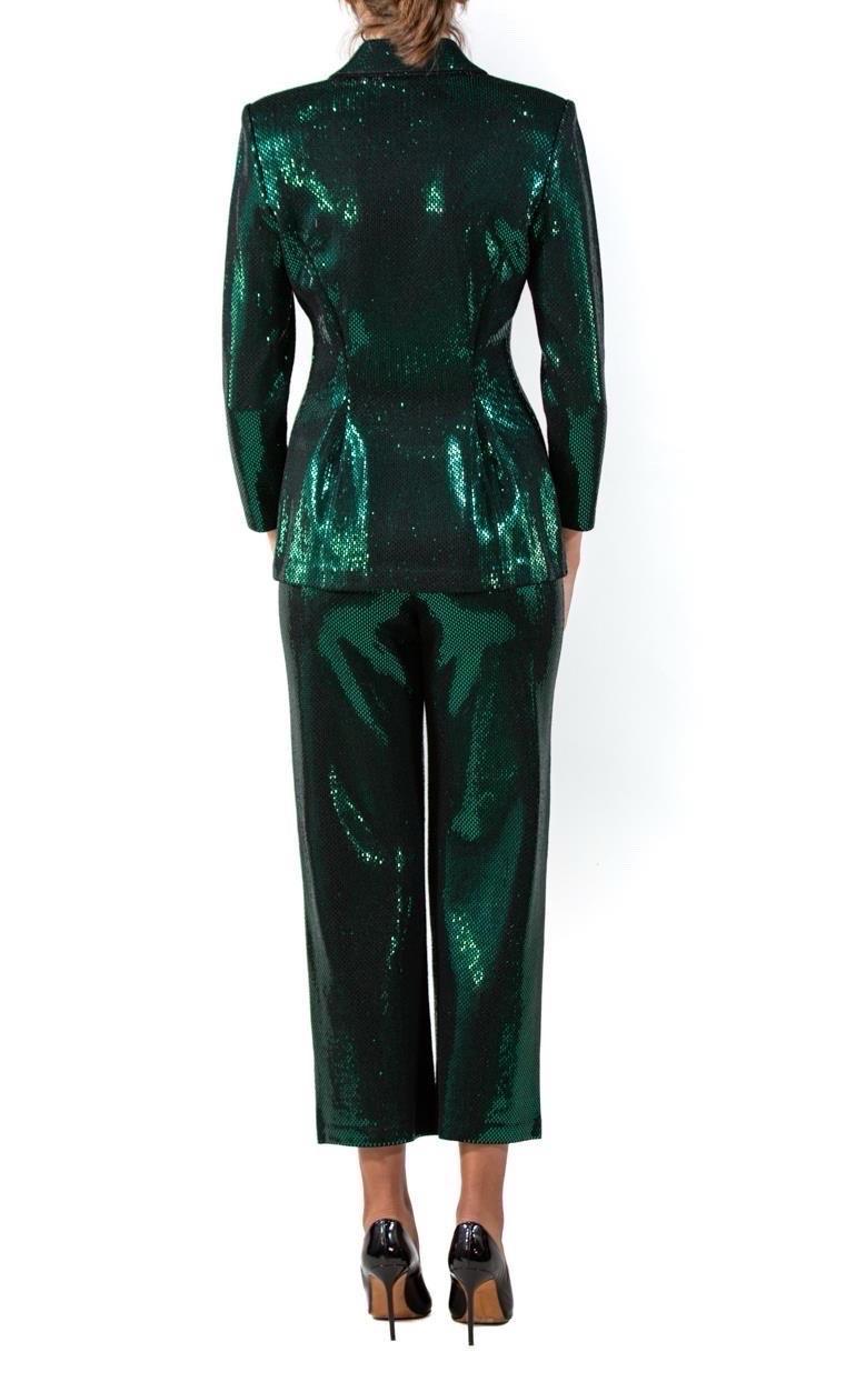 1990S St John Emerald Green & Black Rayon Blend Knit Pant Suit For Sale 5