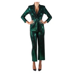 1990S St. Johns, abito a pantalone in maglia verde smeraldo e misto rayon nero