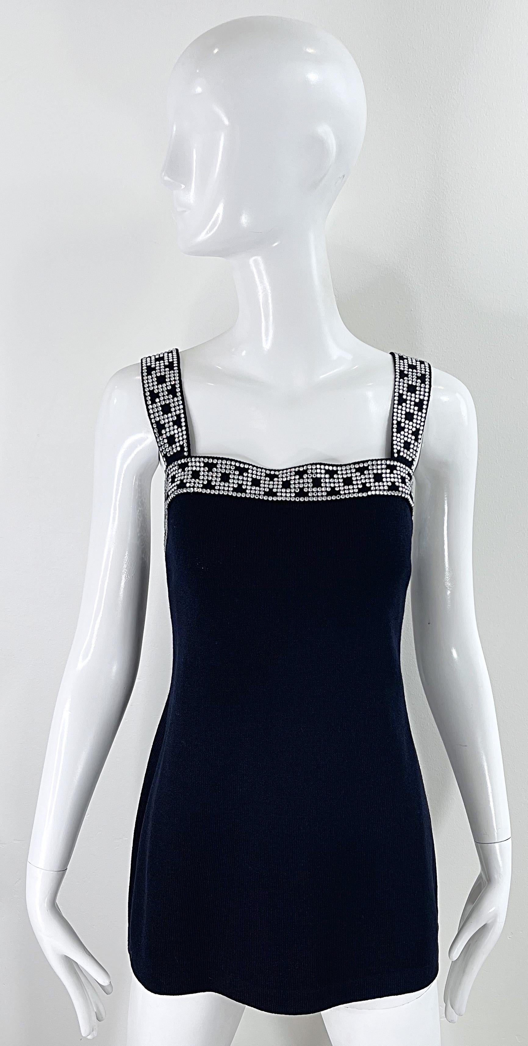 1990s St. John Evening by Marie Gray Black Rhinestone Open Back Vintage Knit Top For Sale 7