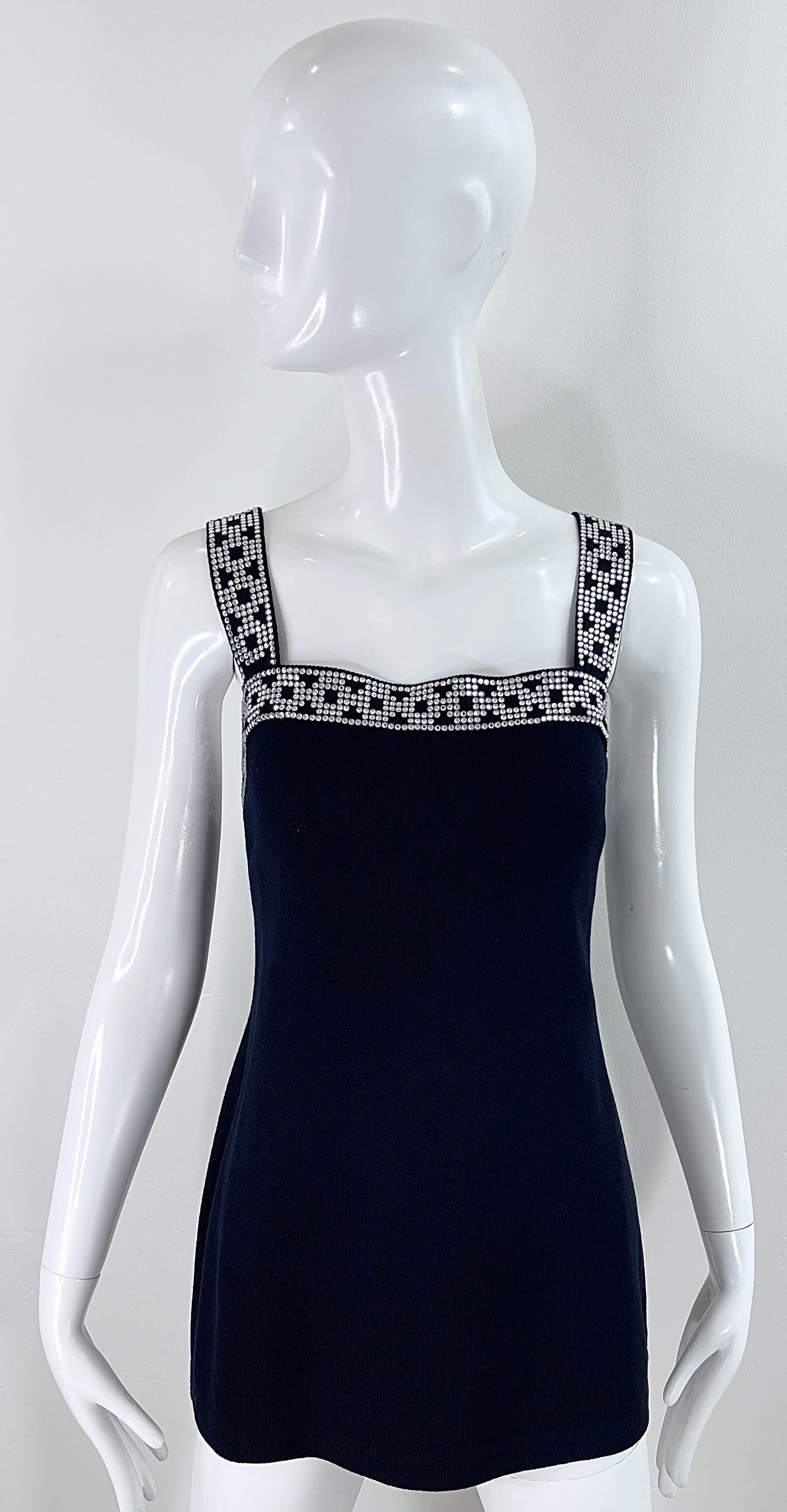 1990s St. John Evening by Marie Gray Black Rhinestone Open Back Vintage Knit Top For Sale 8