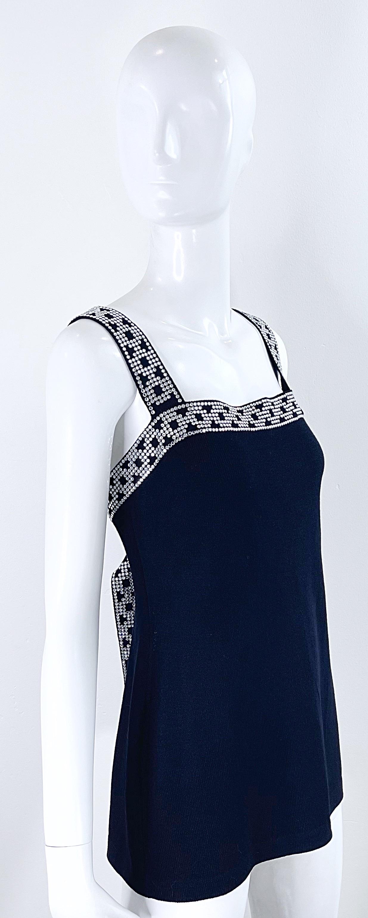 1990s St. John Evening by Marie Gray Black Rhinestone Open Back Vintage Knit Top For Sale 10