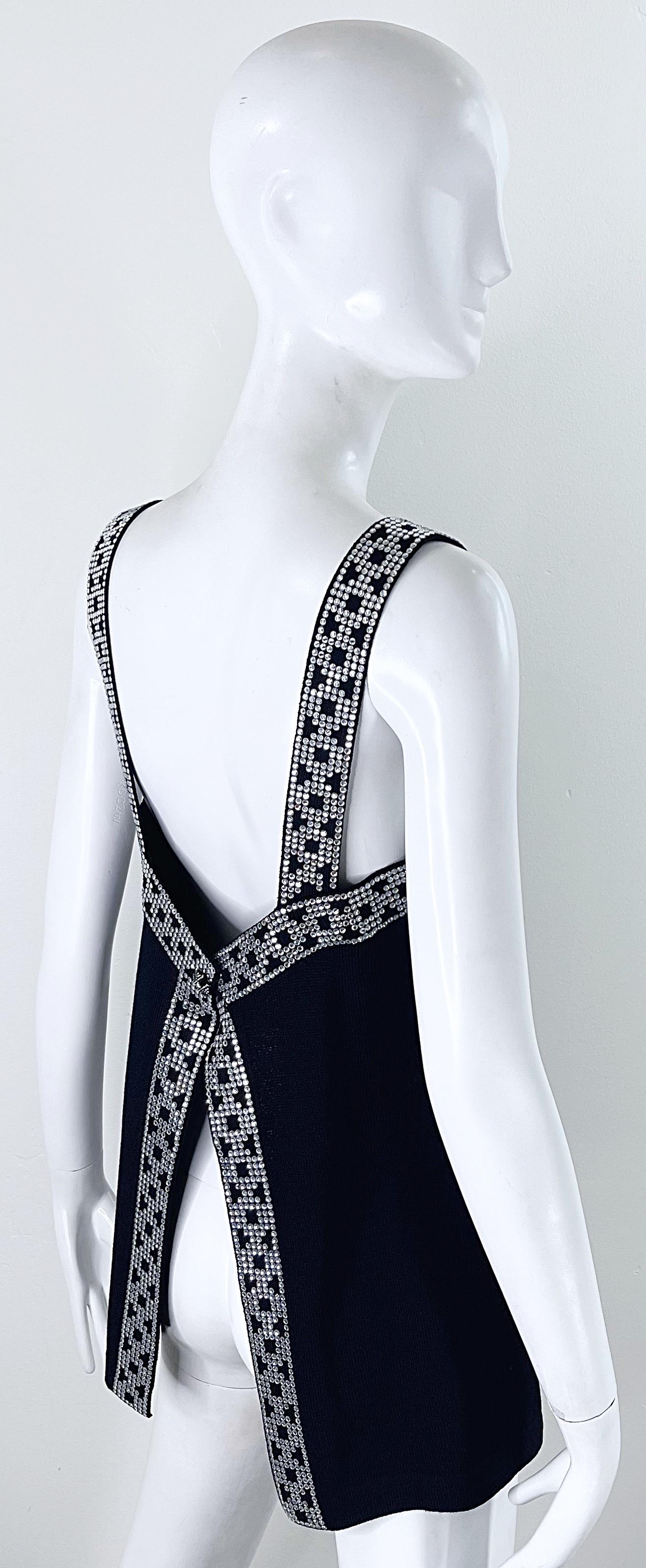 1990s St. John Evening by Marie Gray Black Rhinestone Open Back Vintage Knit Top For Sale 2