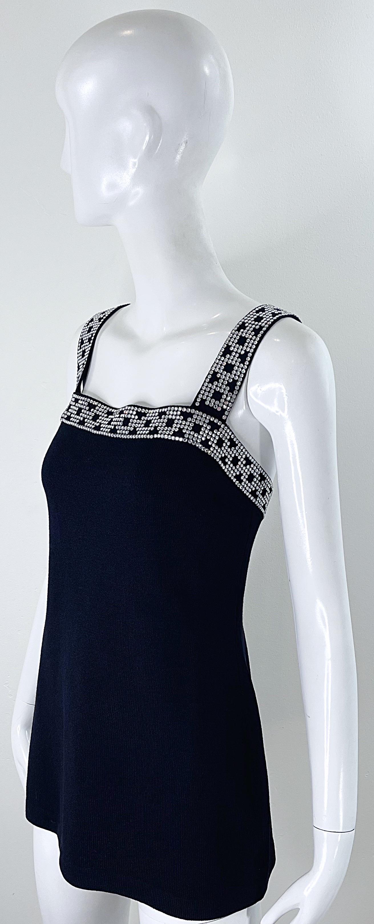 1990s St. John Evening by Marie Gray Black Rhinestone Open Back Vintage Knit Top For Sale 3