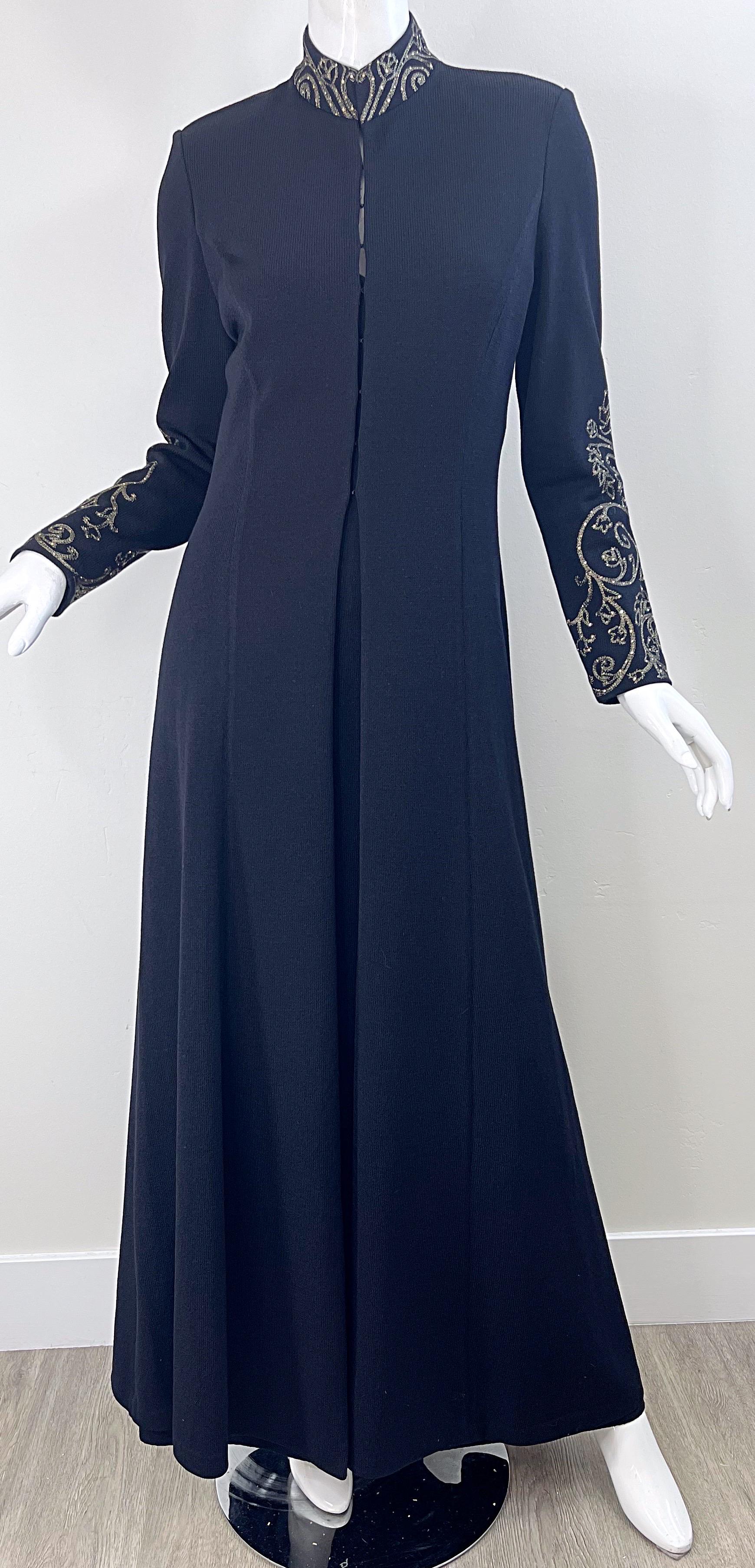 1990s St John Evening by Marie Gray Size 6 Black Knit Rhinestone Gown and Jacket For Sale 10