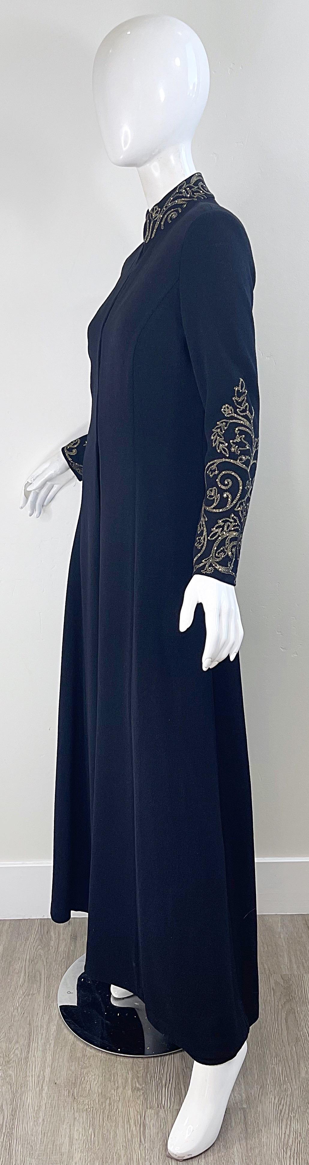 1990s St John Evening by Marie Gray Size 6 Black Knit Rhinestone Gown and Jacket For Sale 4