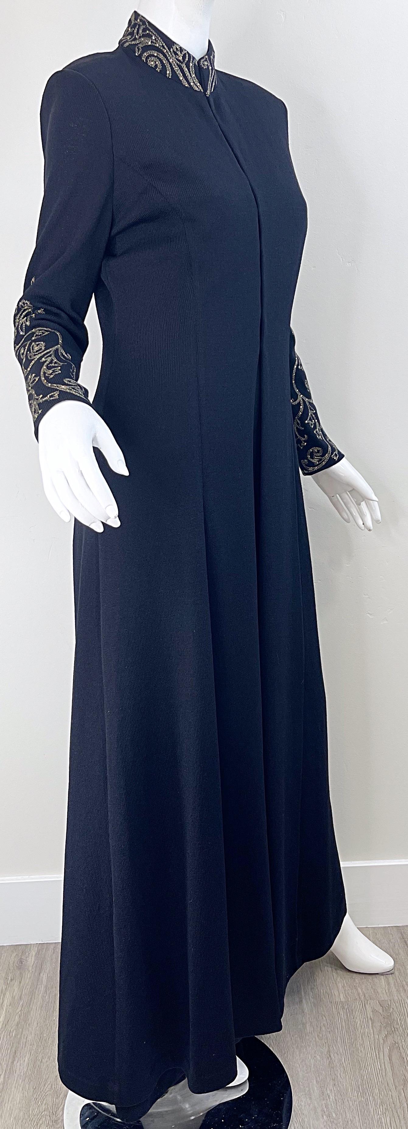 1990s St John Evening by Marie Gray Size 6 Black Knit Rhinestone Gown and Jacket For Sale 5