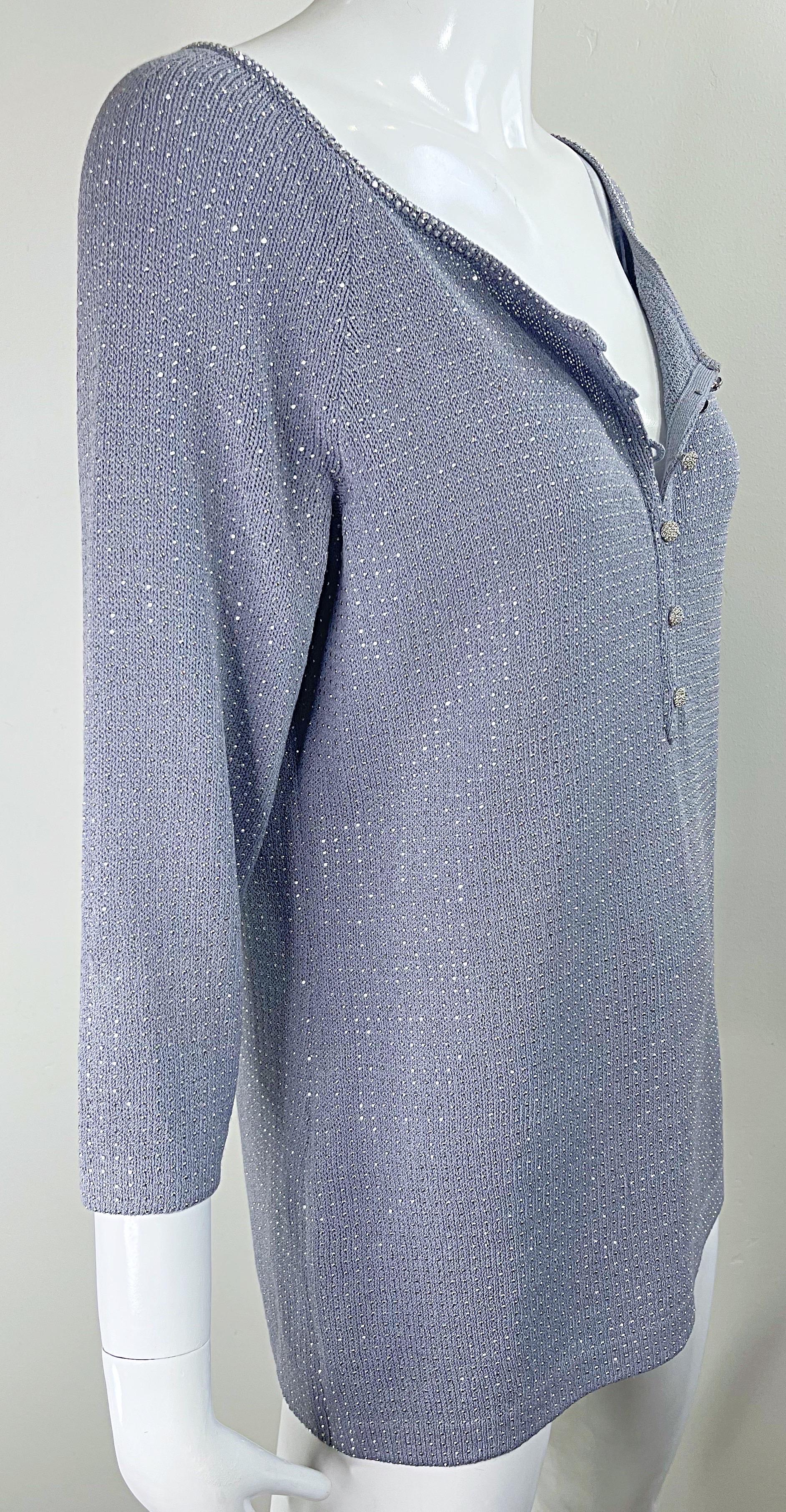 1990er St John Abend Grau Lila Strass Nieten 3/4 Ärmel Vintage Pullover im Angebot 12