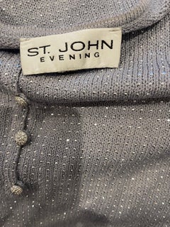 1990s St John Evening Grey Purple Rhinestone Studded 3/4 Sleeves Vintage Sweater