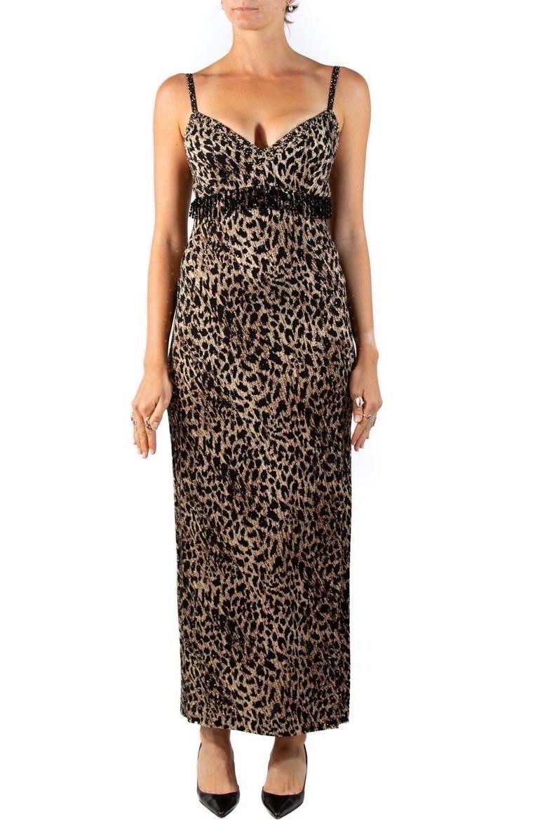 Nero 1990S John St. Johns, abito in maglia in misto rayon con stampa leopardo e cristalli in vendita