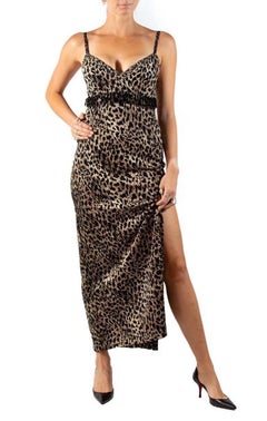 1990S St. John Leopard Print Rayon Blend Knit Gown With Crystals
