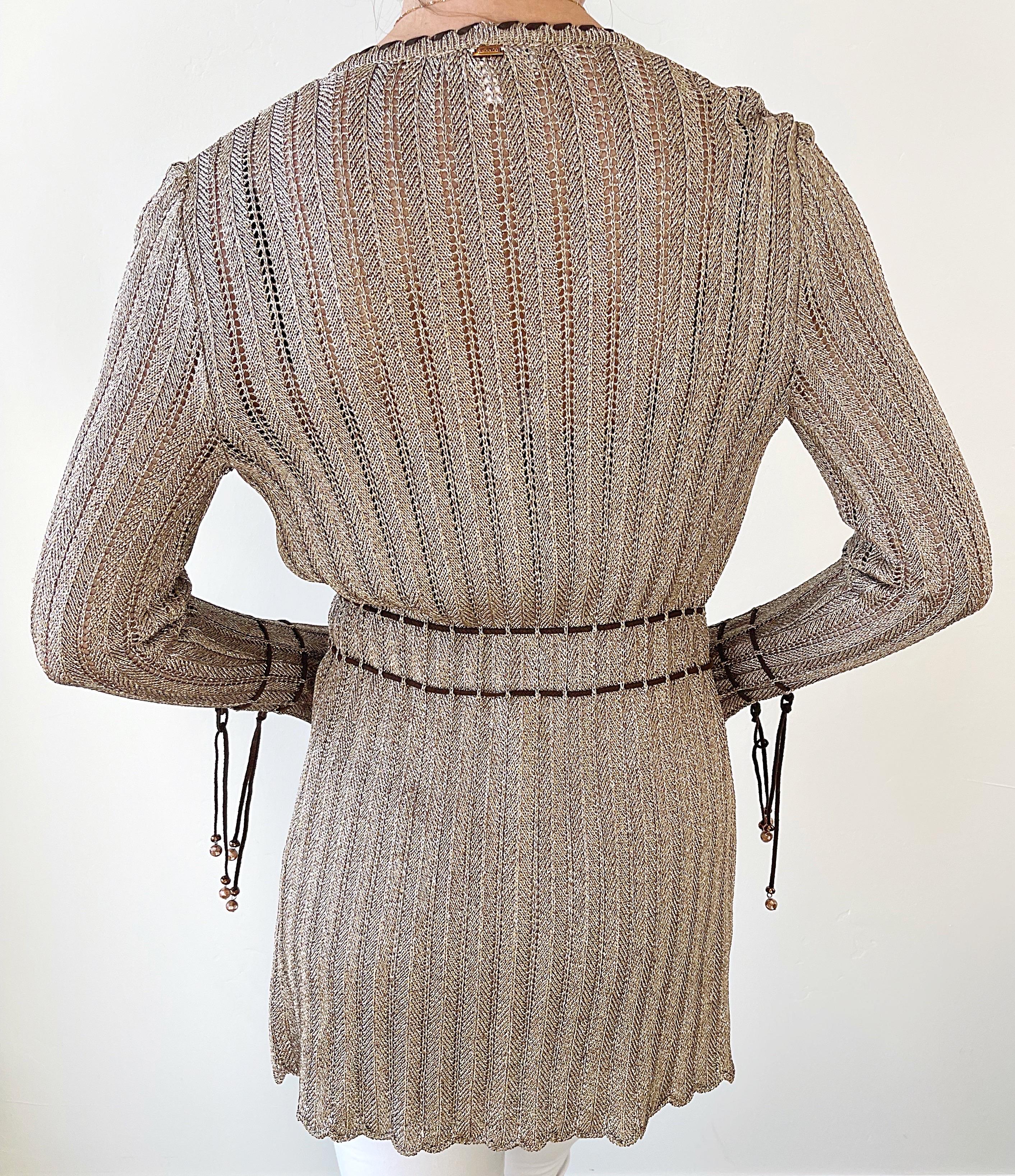 1990 St. John Sport by Marie Gray Petite Taupe Brown Beaded Rayon Cardigan Top in vendita 5