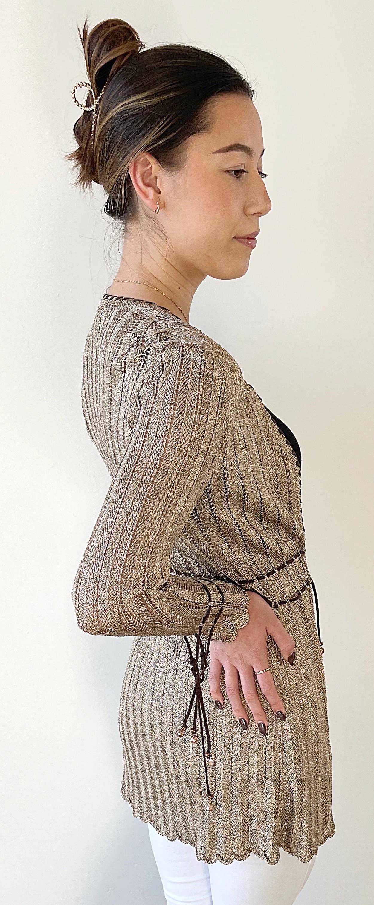 1990 St. John Sport by Marie Gray Petite Taupe Brown Beaded Rayon Cardigan Top in vendita 6