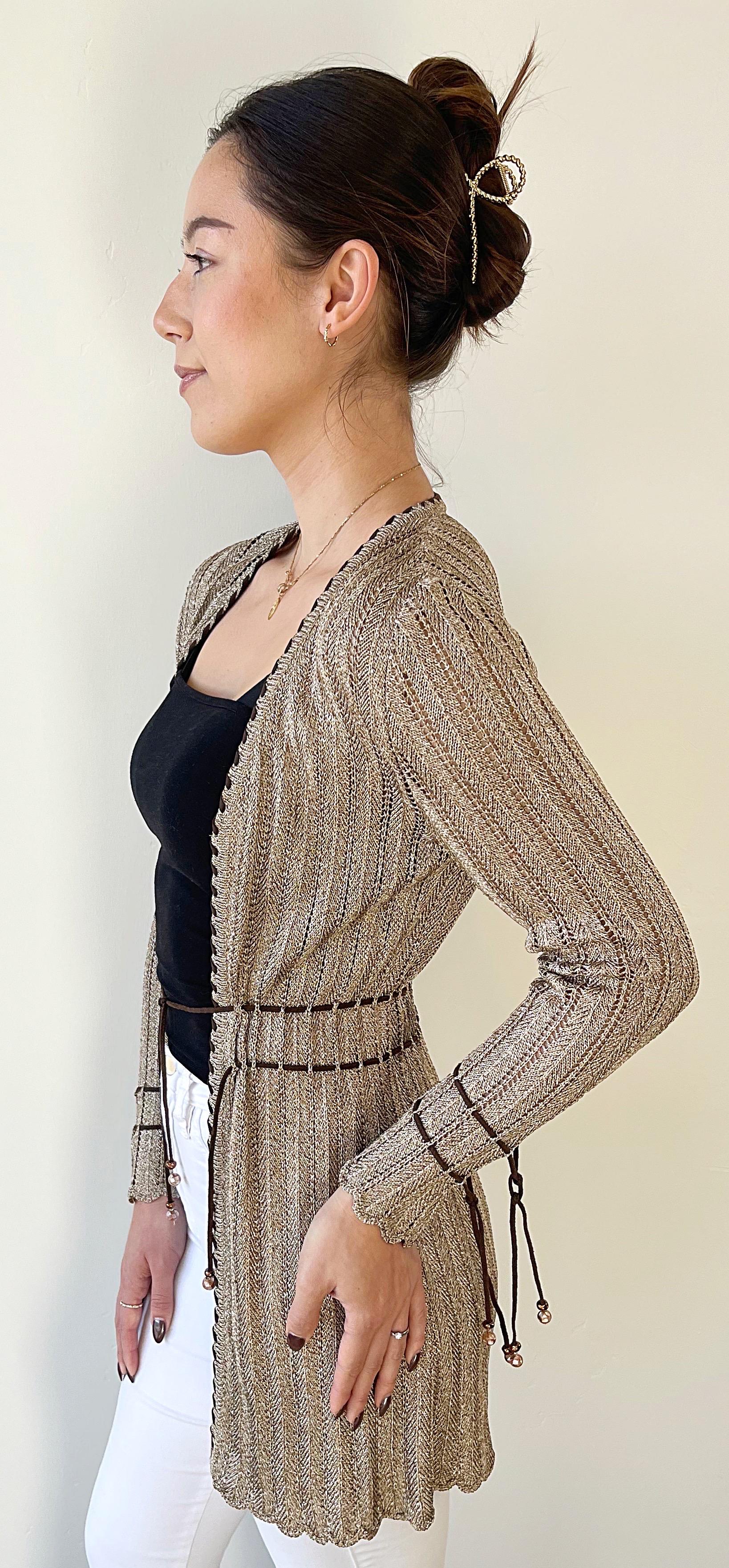 1990 St. John Sport by Marie Gray Petite Taupe Brown Beaded Rayon Cardigan Top in vendita 8