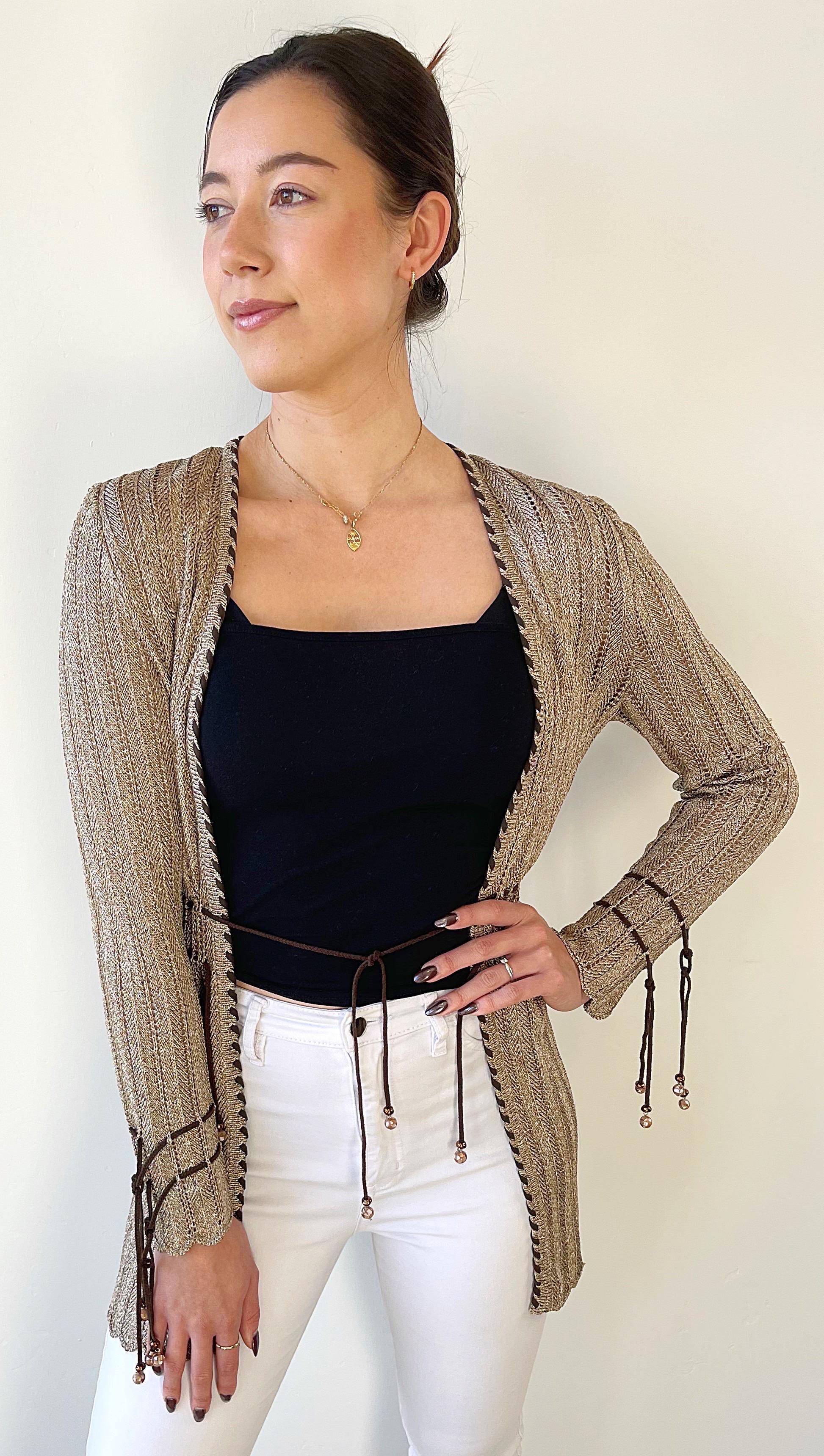 1990 St. John Sport by Marie Gray Petite Taupe Brown Beaded Rayon Cardigan Top in vendita 10