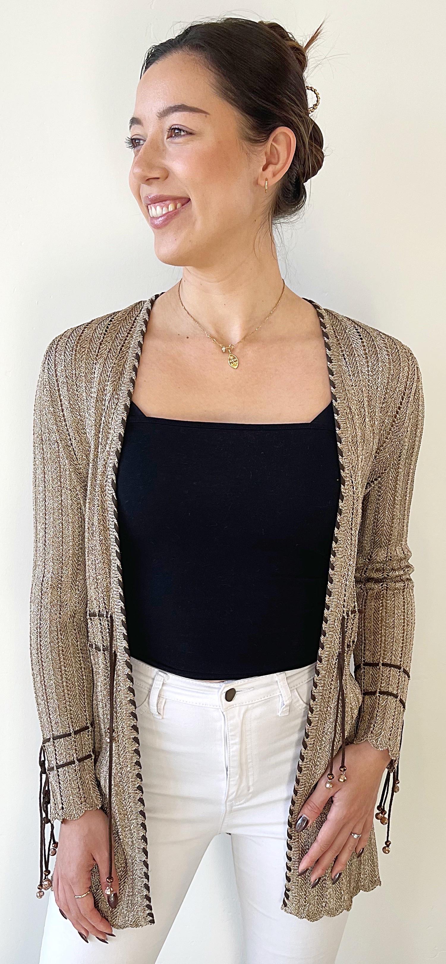 1990 St. John Sport by Marie Gray Petite Taupe Brown Beaded Rayon Cardigan Top in vendita 12