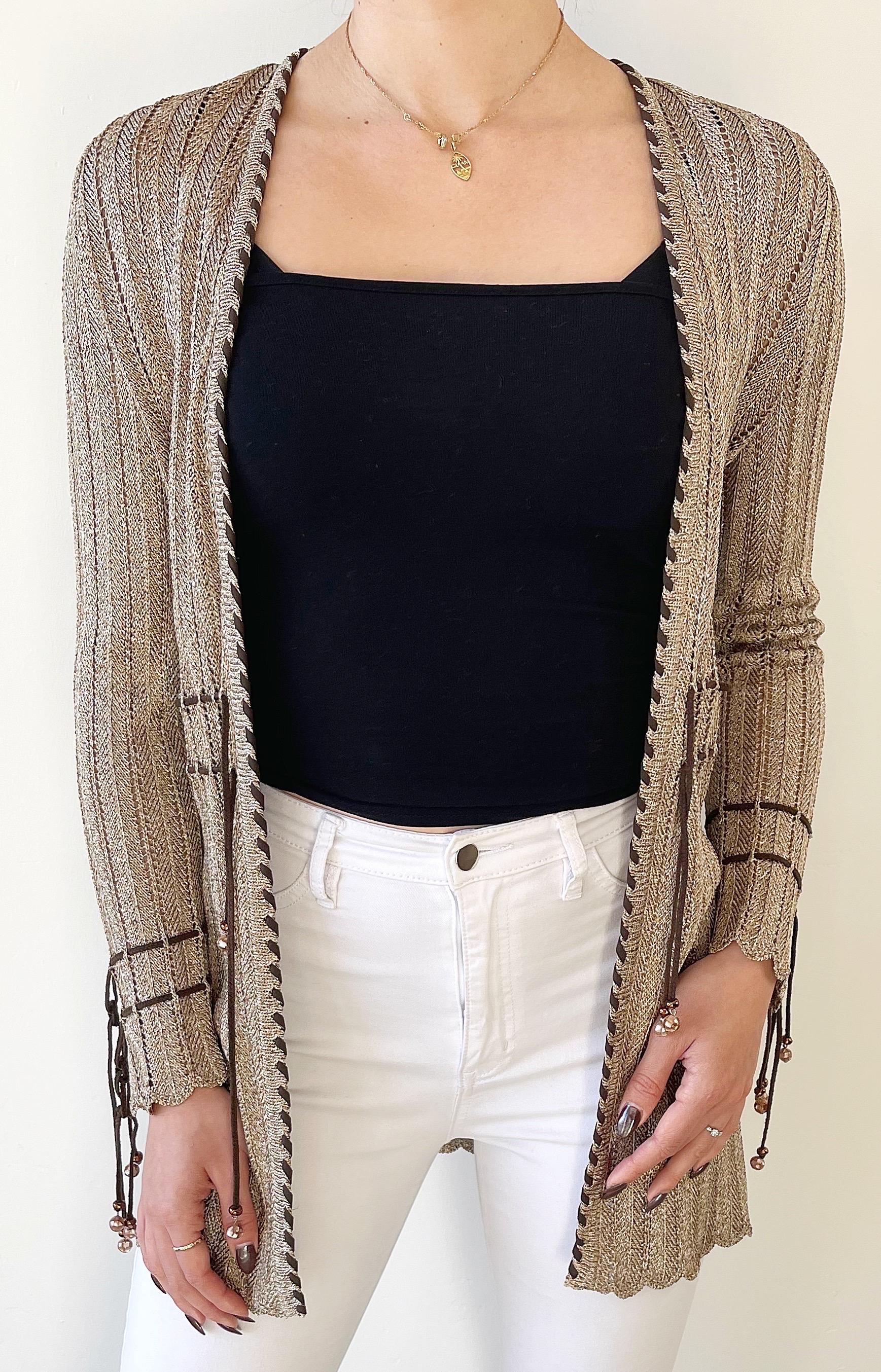 1990 St. John Sport by Marie Gray Petite Taupe Brown Beaded Rayon Cardigan Top in vendita 14