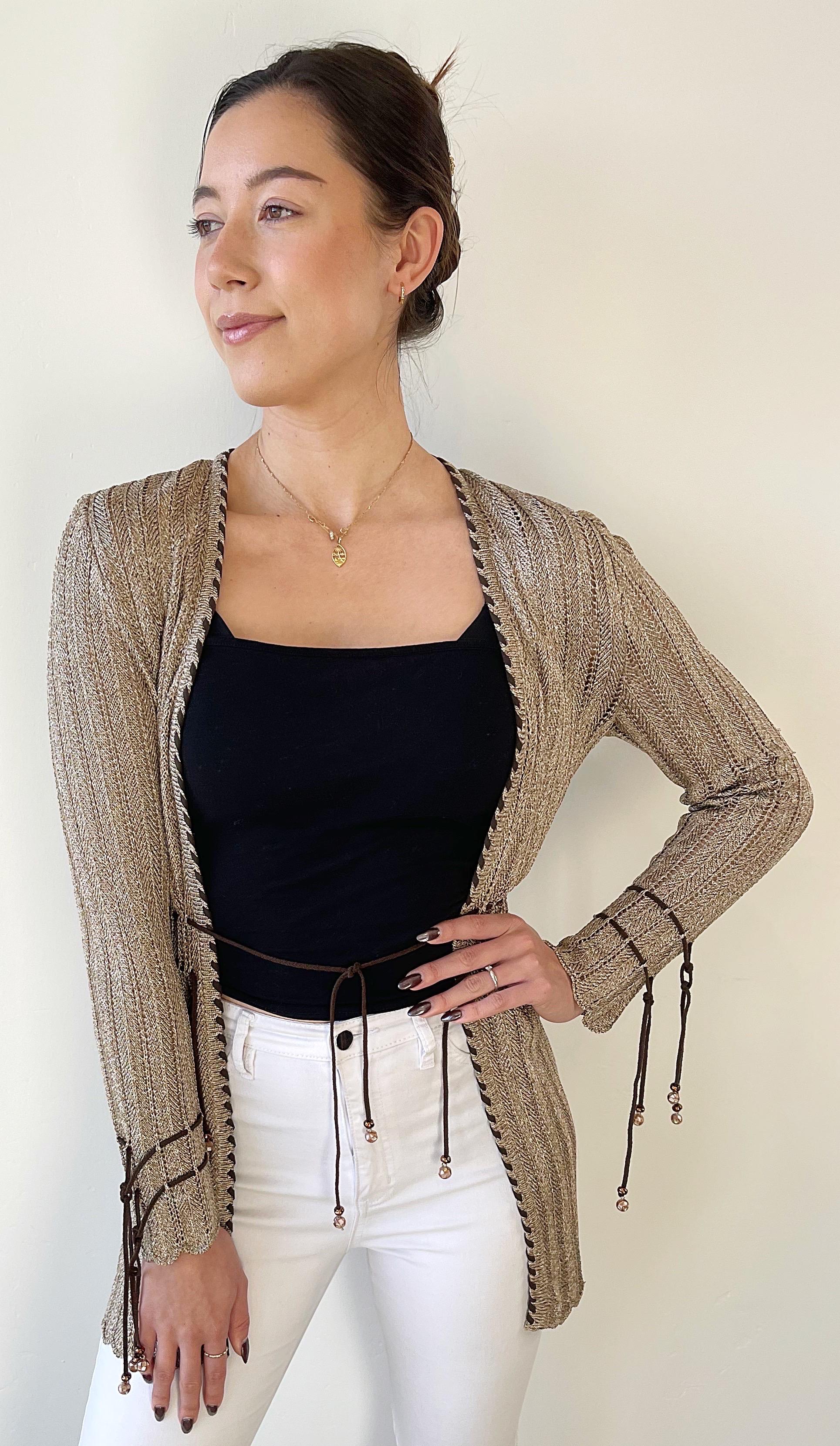 1990 St. John Sport by Marie Gray Petite Taupe Brown Beaded Rayon Cardigan Top in vendita 15
