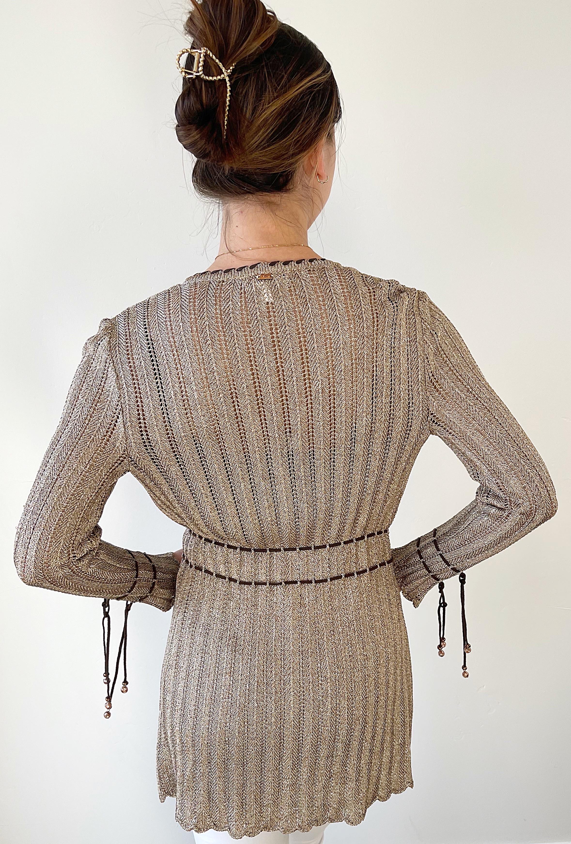 1990 St. John Sport by Marie Gray Petite Taupe Brown Beaded Rayon Cardigan Top In condizioni ottime in vendita a San Diego, CA