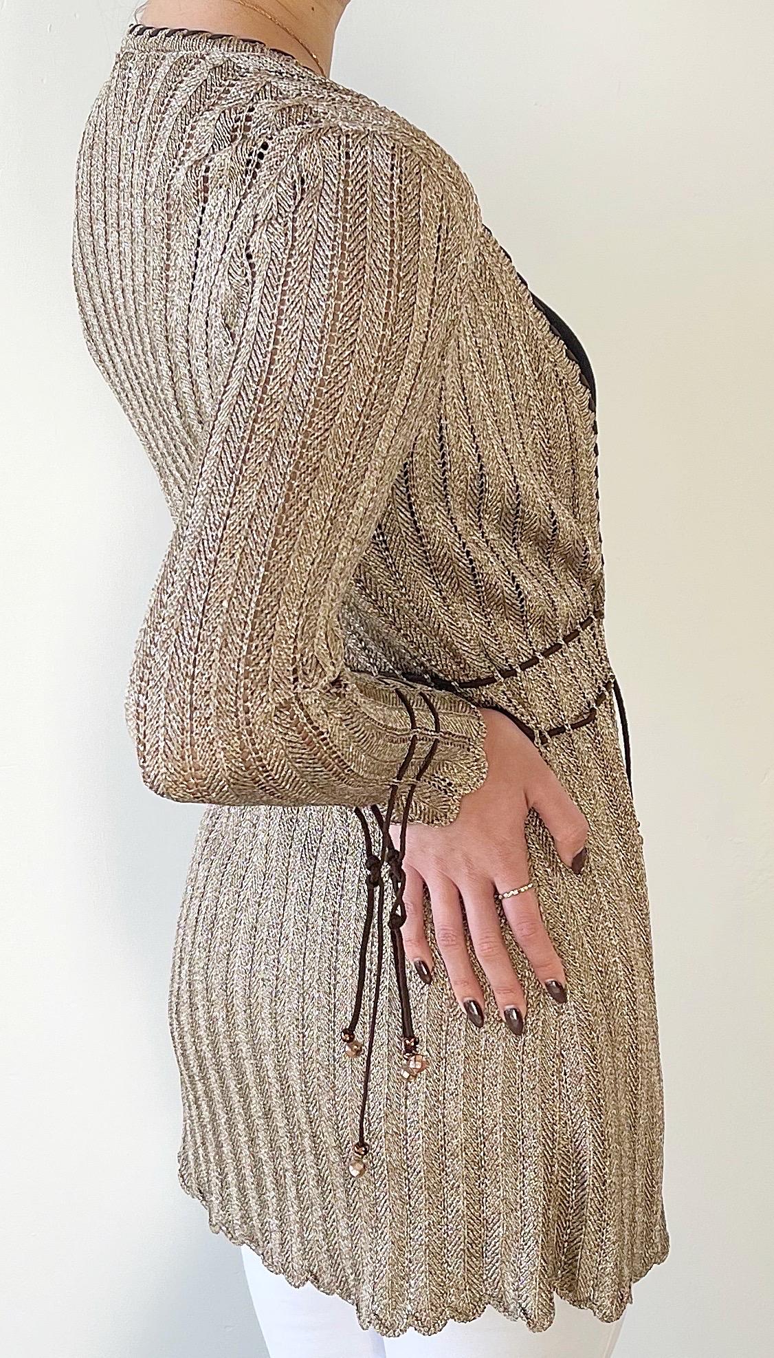 1990 St. John Sport by Marie Gray Petite Taupe Brown Beaded Rayon Cardigan Top in vendita 4