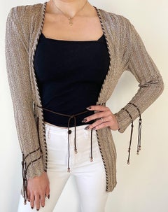 1990s St. John Sport by Marie Gray Petite Taupe Brown Beaded Rayon Cardigan Top