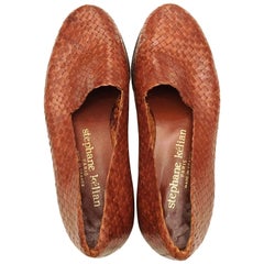 1990s Stephane Kelian Brown Woven Leather Loafers