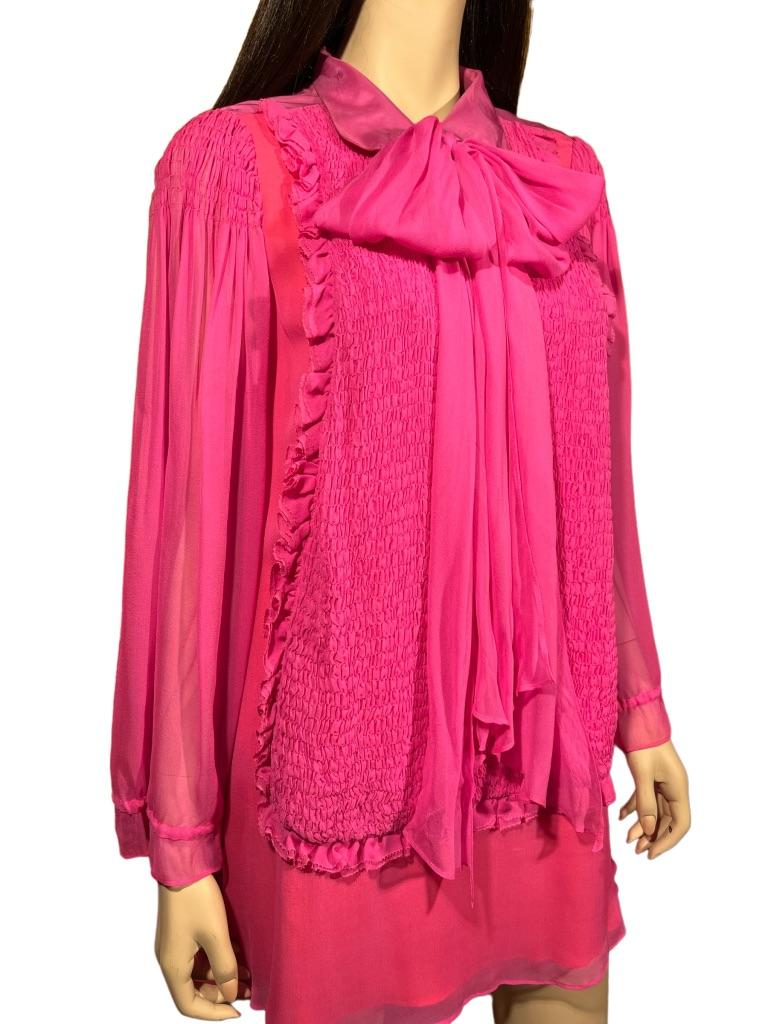 1990’s Stephen Burrows Hot Pink Chiffon Mini Dress For Sale 5