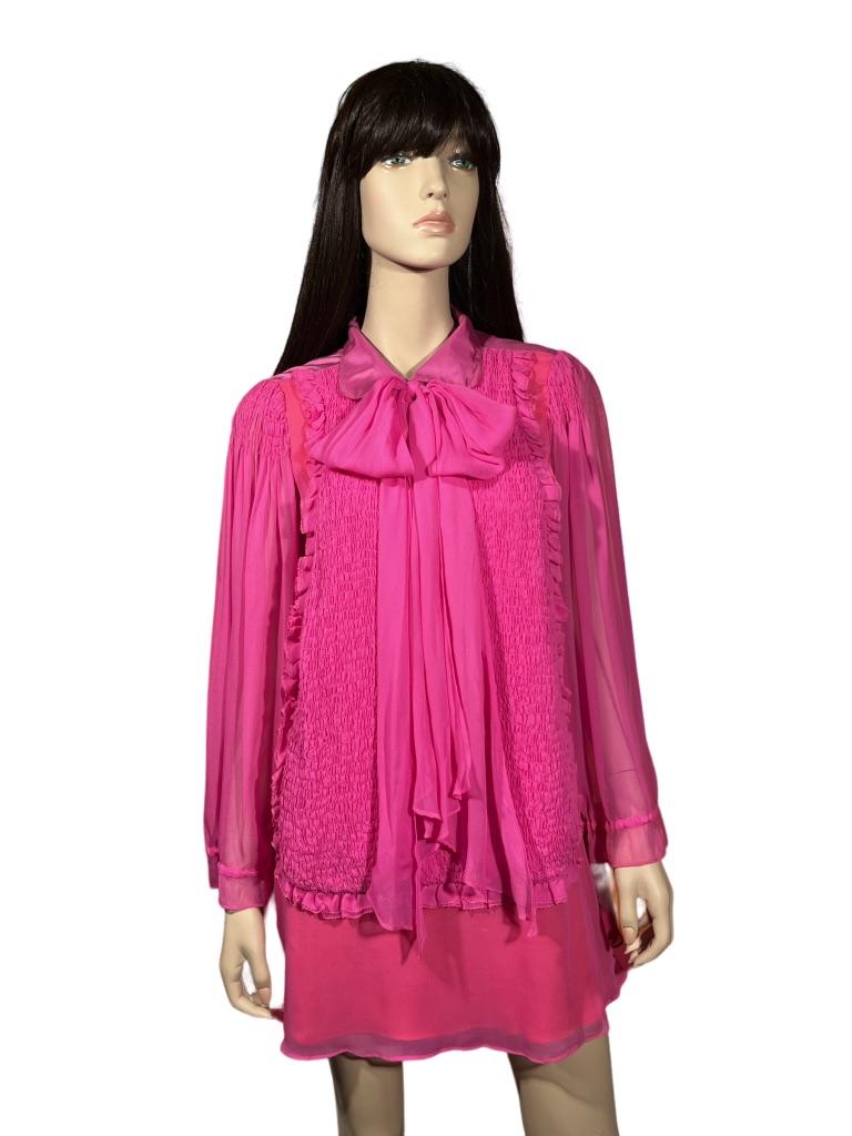 1990’s Stephen Burrows Hot Pink Chiffon Mini Dress For Sale 6